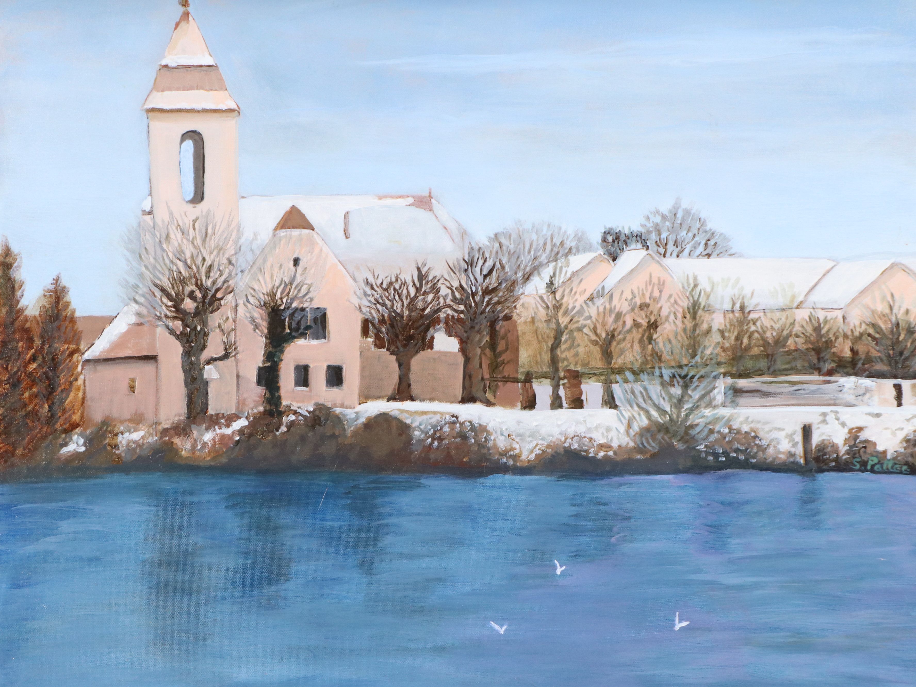 Oil Painting of Waterside Church, 21st Century