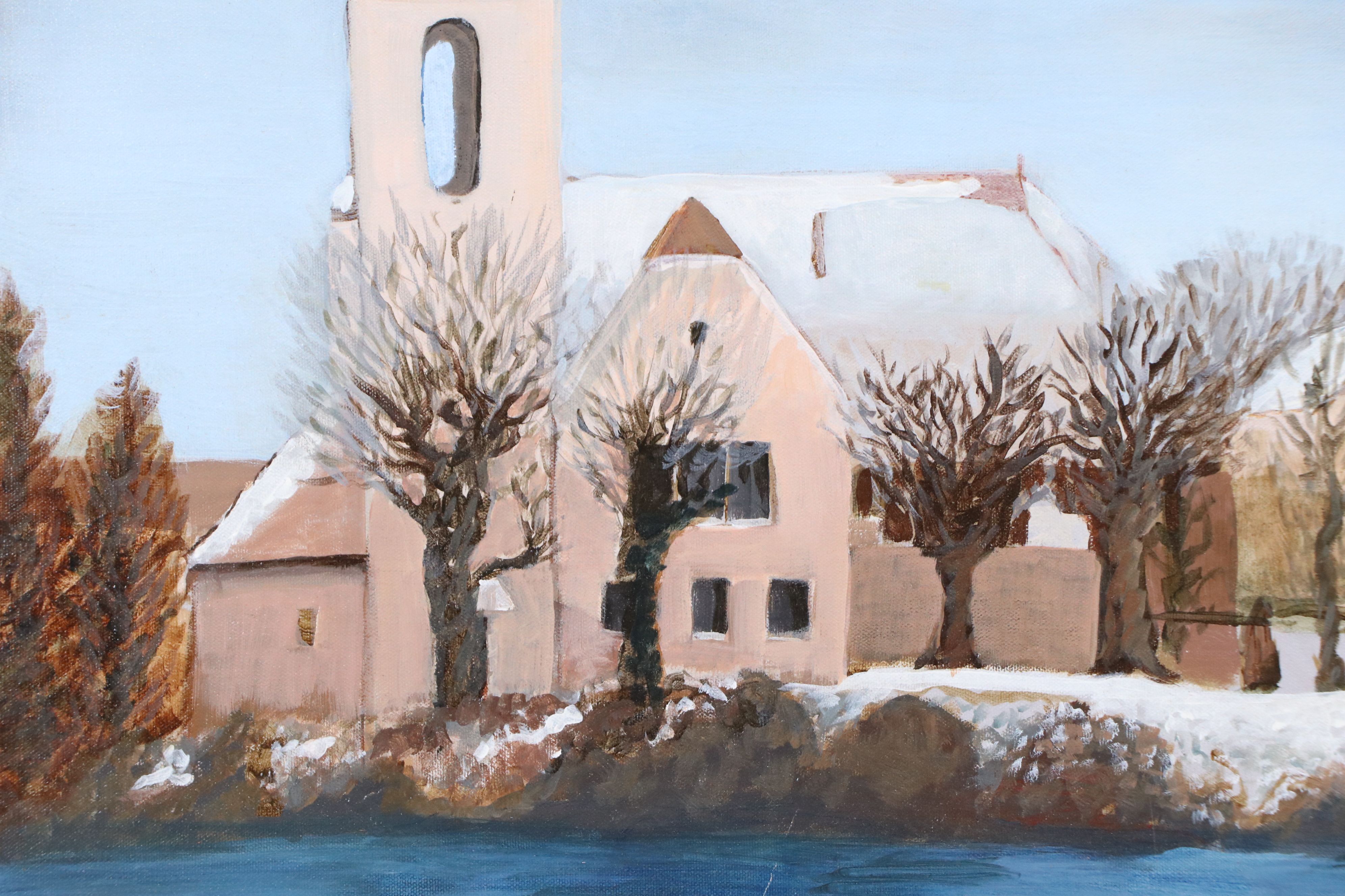 Oil Painting of Waterside Church, 21st Century
