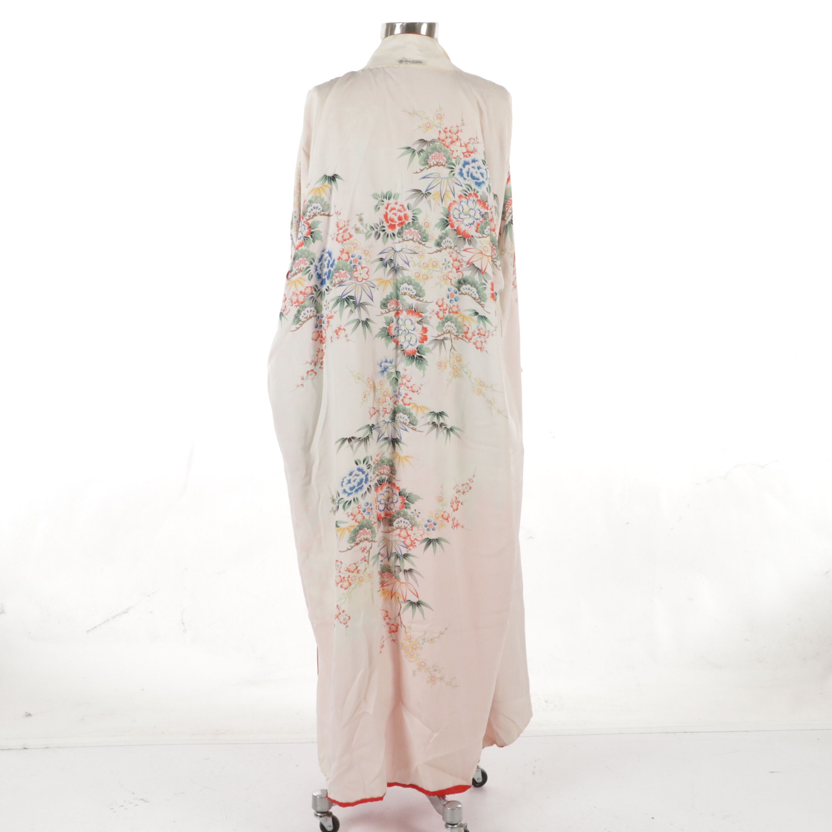 Japanese Yukata Kimono in Red Kiku, Take and Other Print