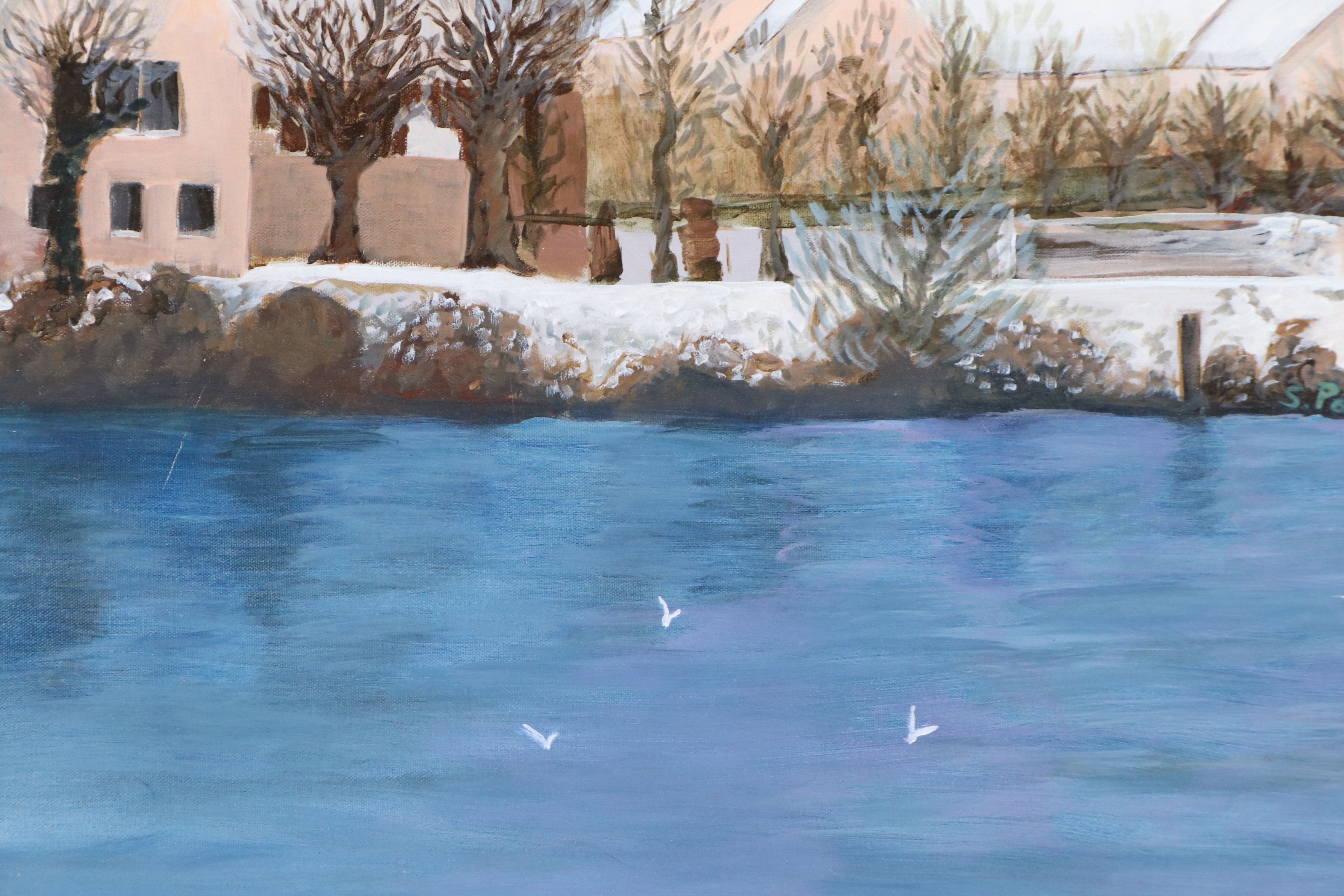 Oil Painting of Waterside Church, 21st Century