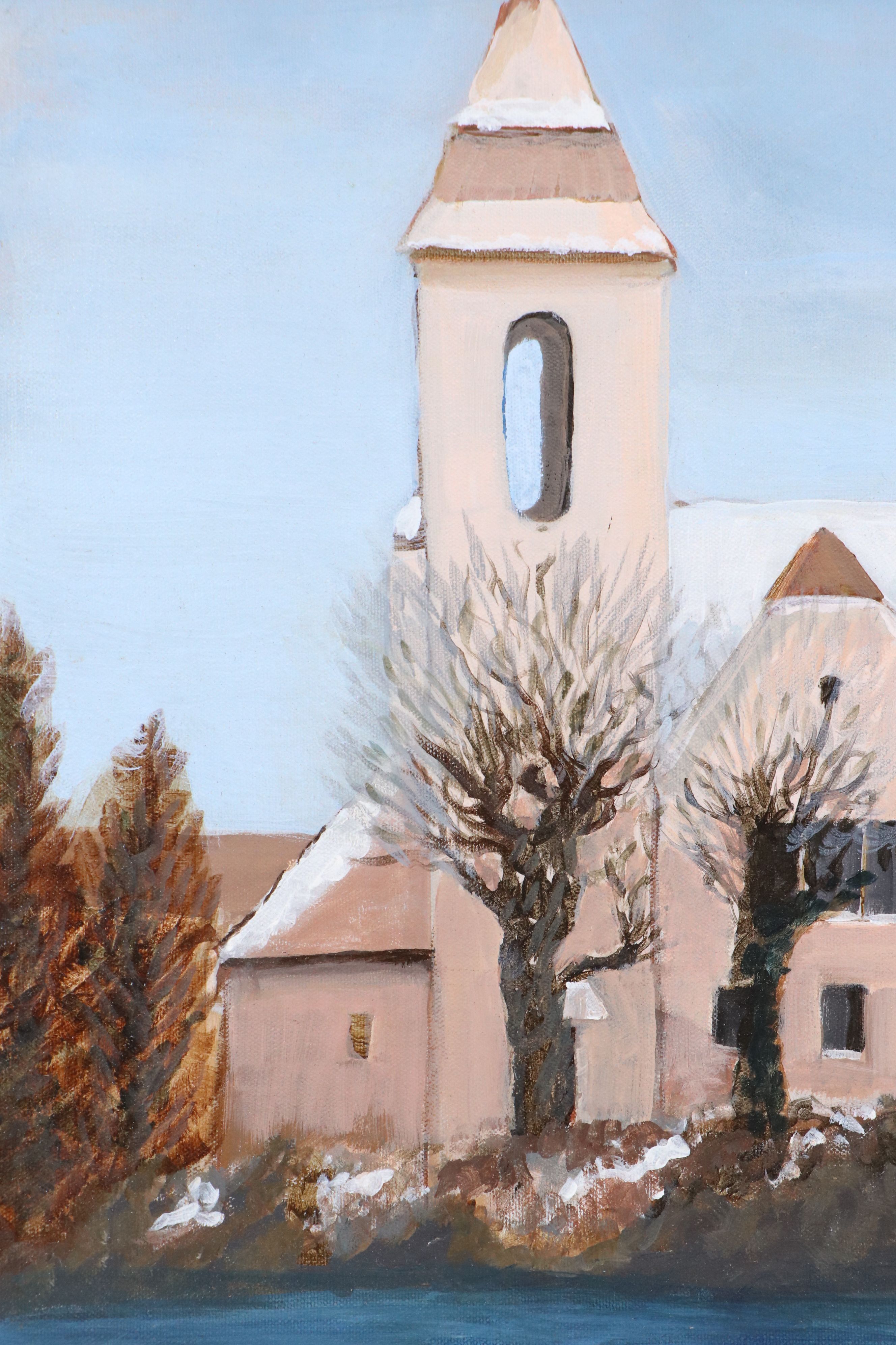 Oil Painting of Waterside Church, 21st Century
