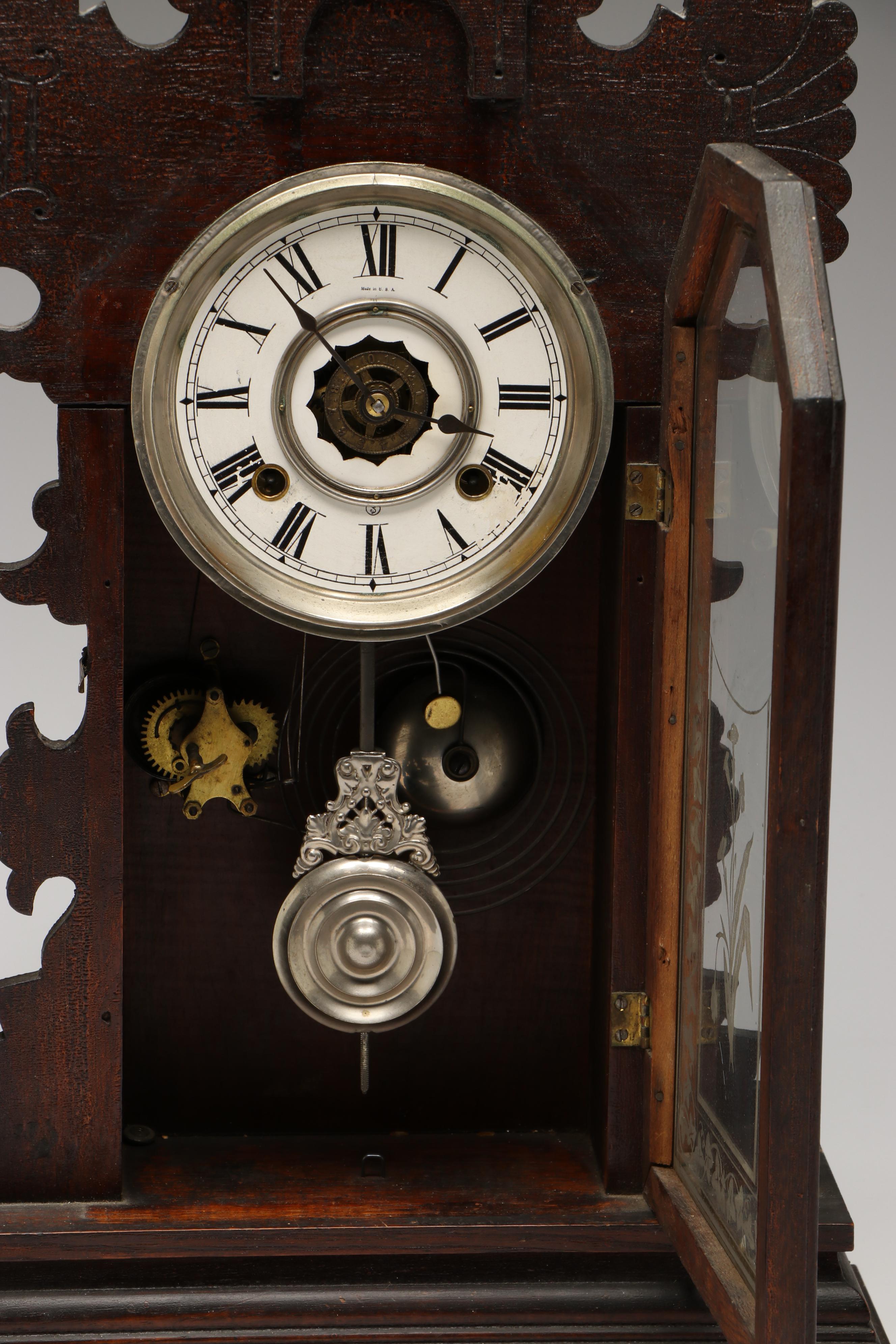 Eastlake Style Carved Wood Mantel Clock