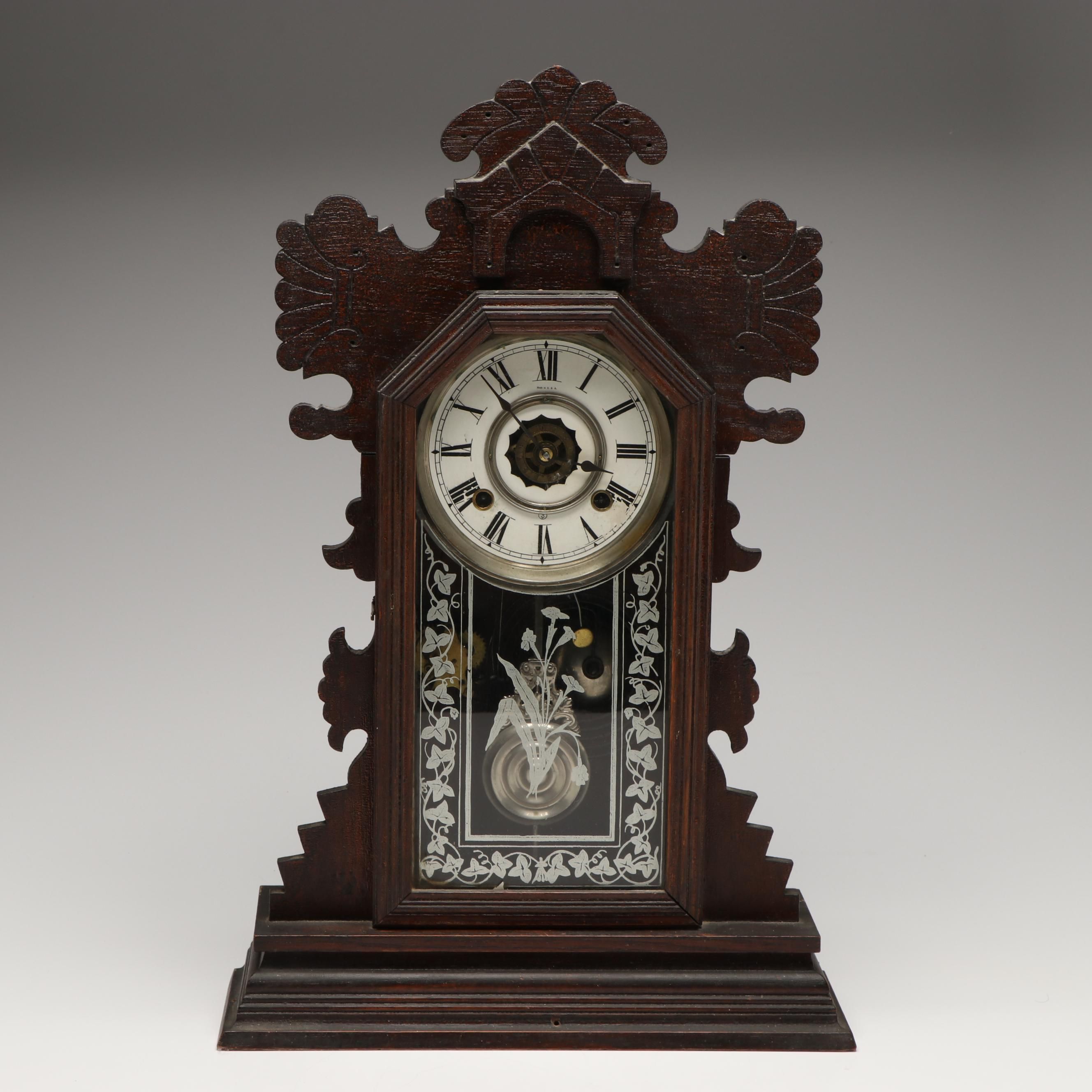 Eastlake Style Carved Wood Mantel Clock