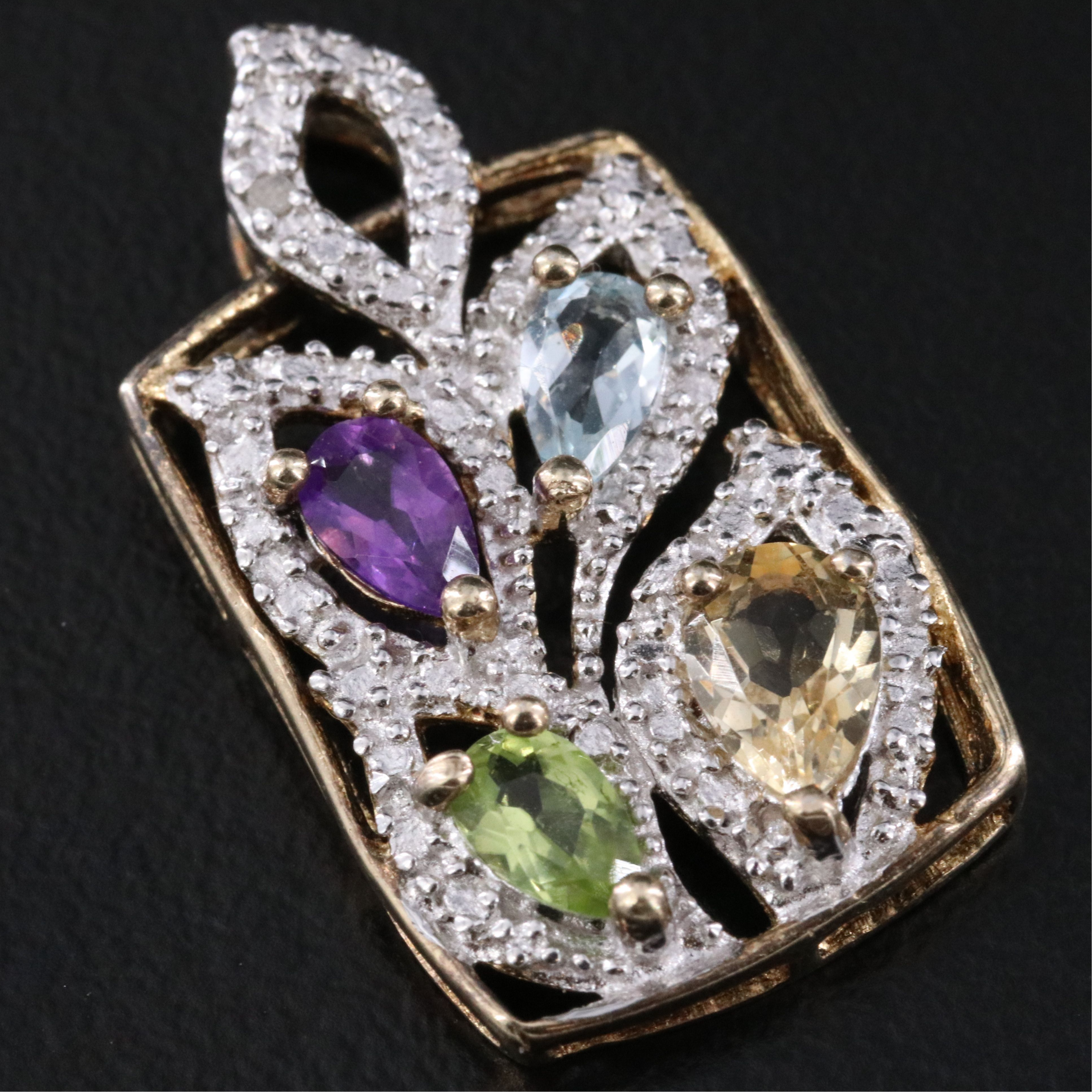 Sterling Amethyst, Topaz and Diamond Pendant