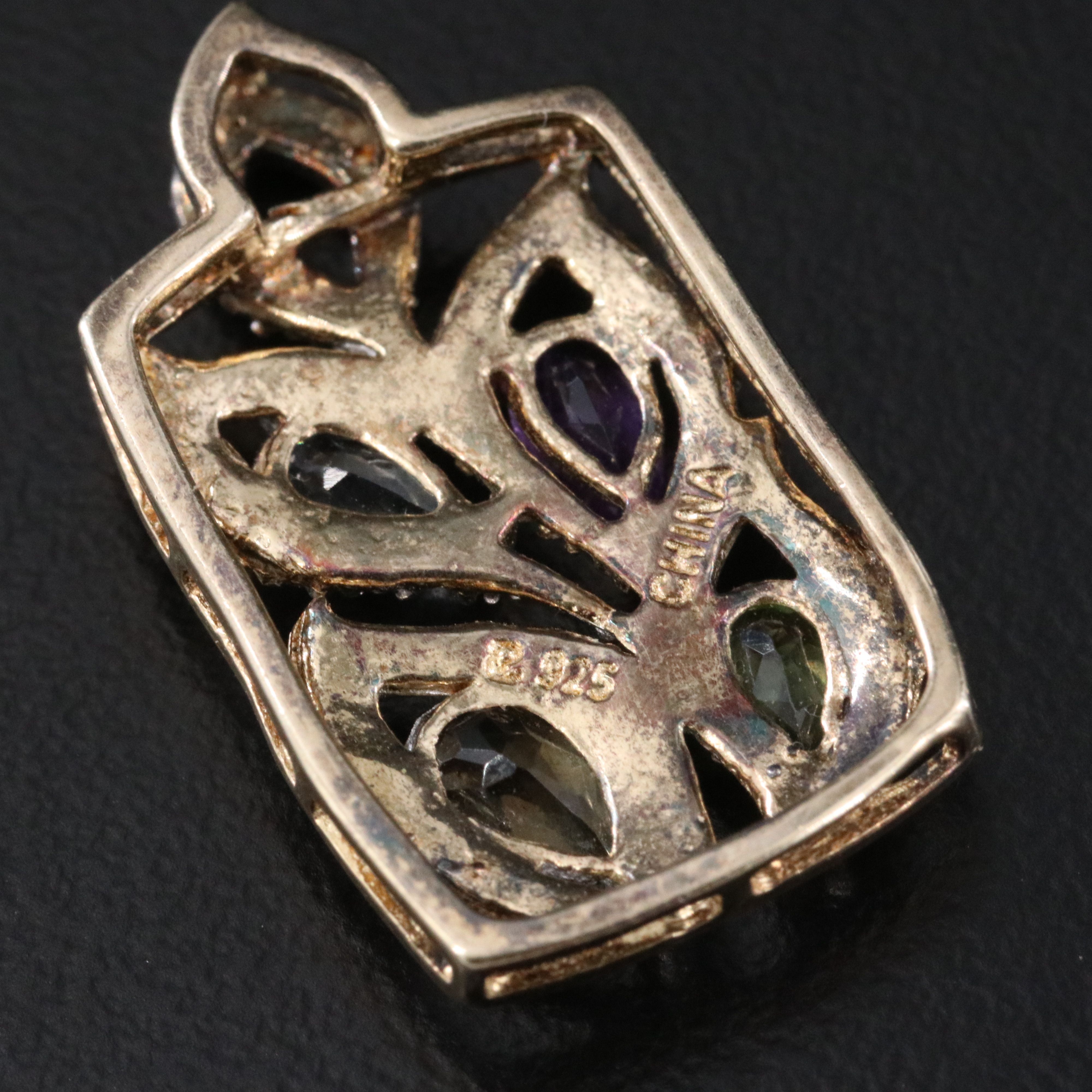 Sterling Amethyst, Topaz and Diamond Pendant