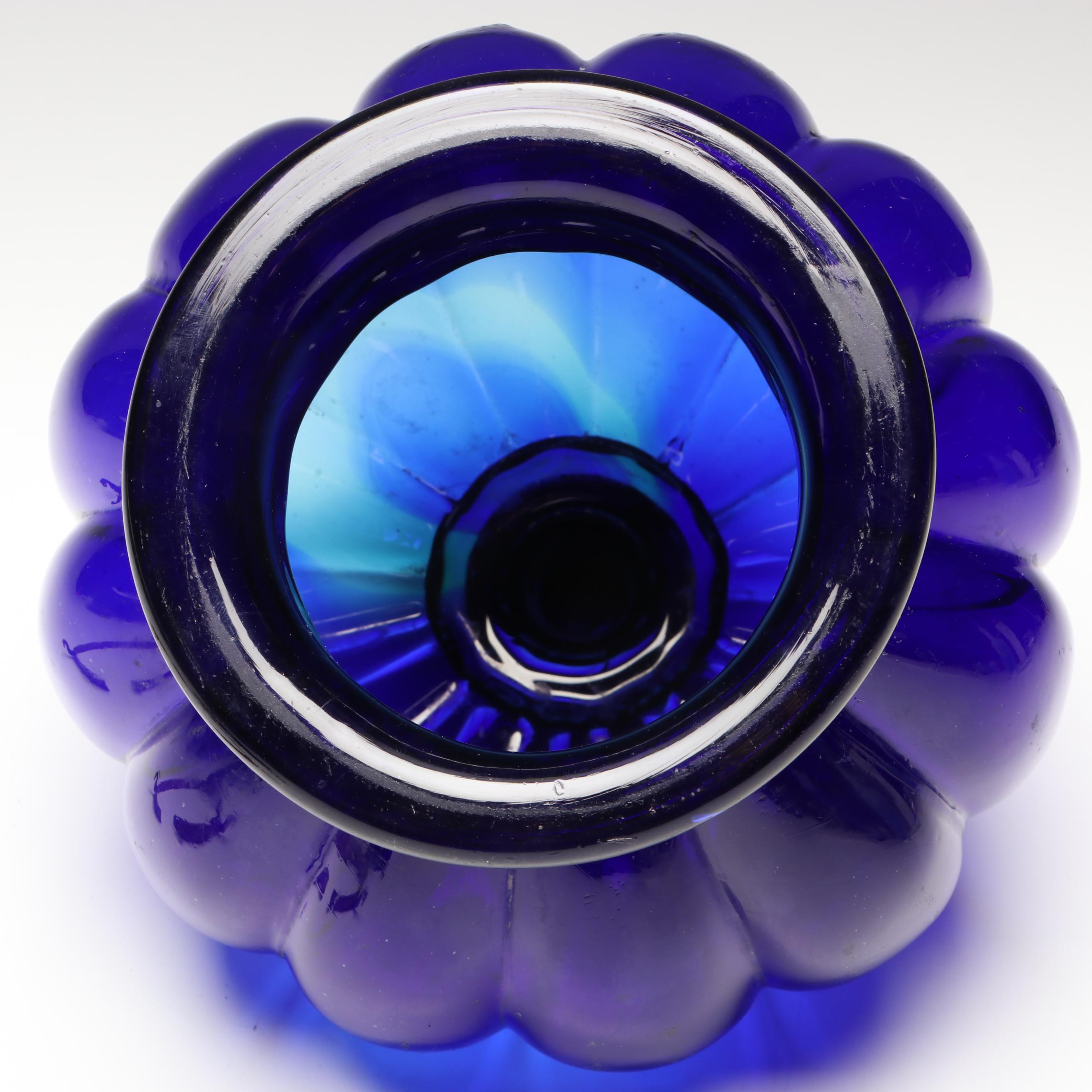 Belgian Val St. Lambert Cobalt Blue Hanging Glass Lantern