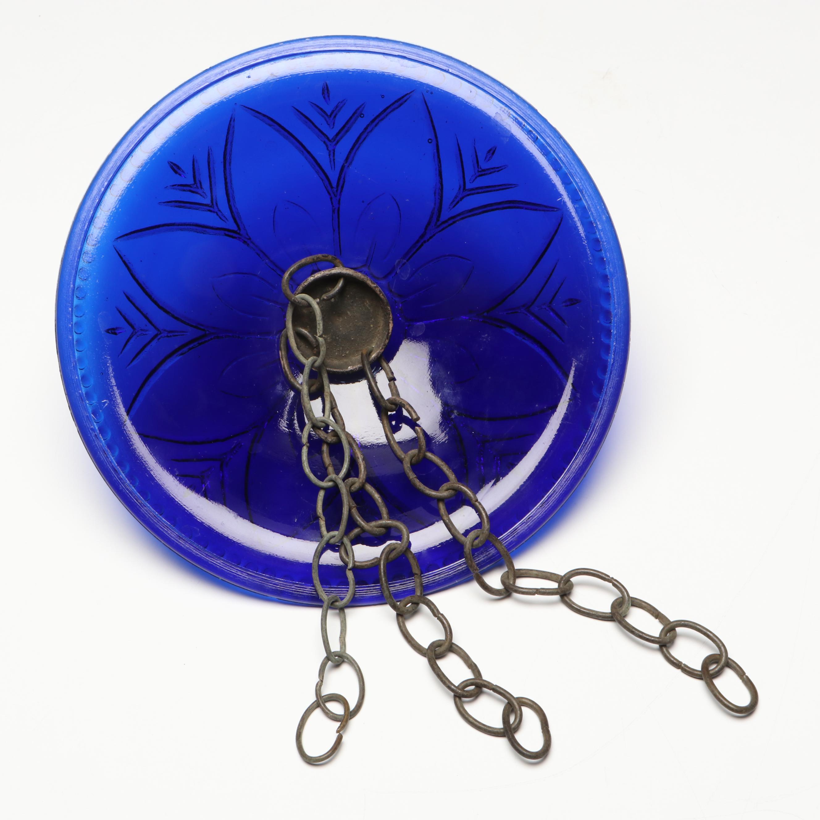 Belgian Val St. Lambert Cobalt Blue Hanging Glass Lantern