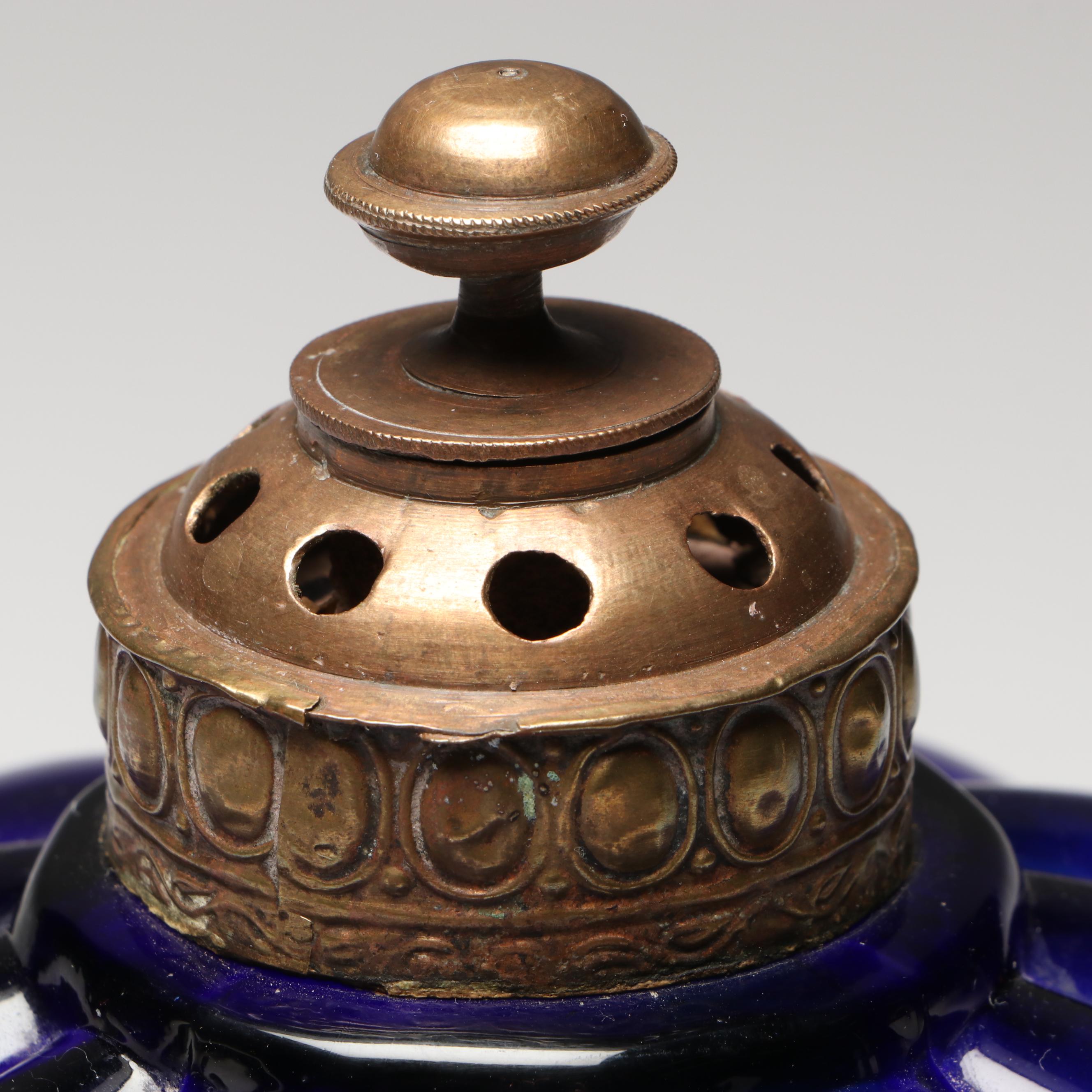 Belgian Val St. Lambert Cobalt Blue Hanging Glass Lantern