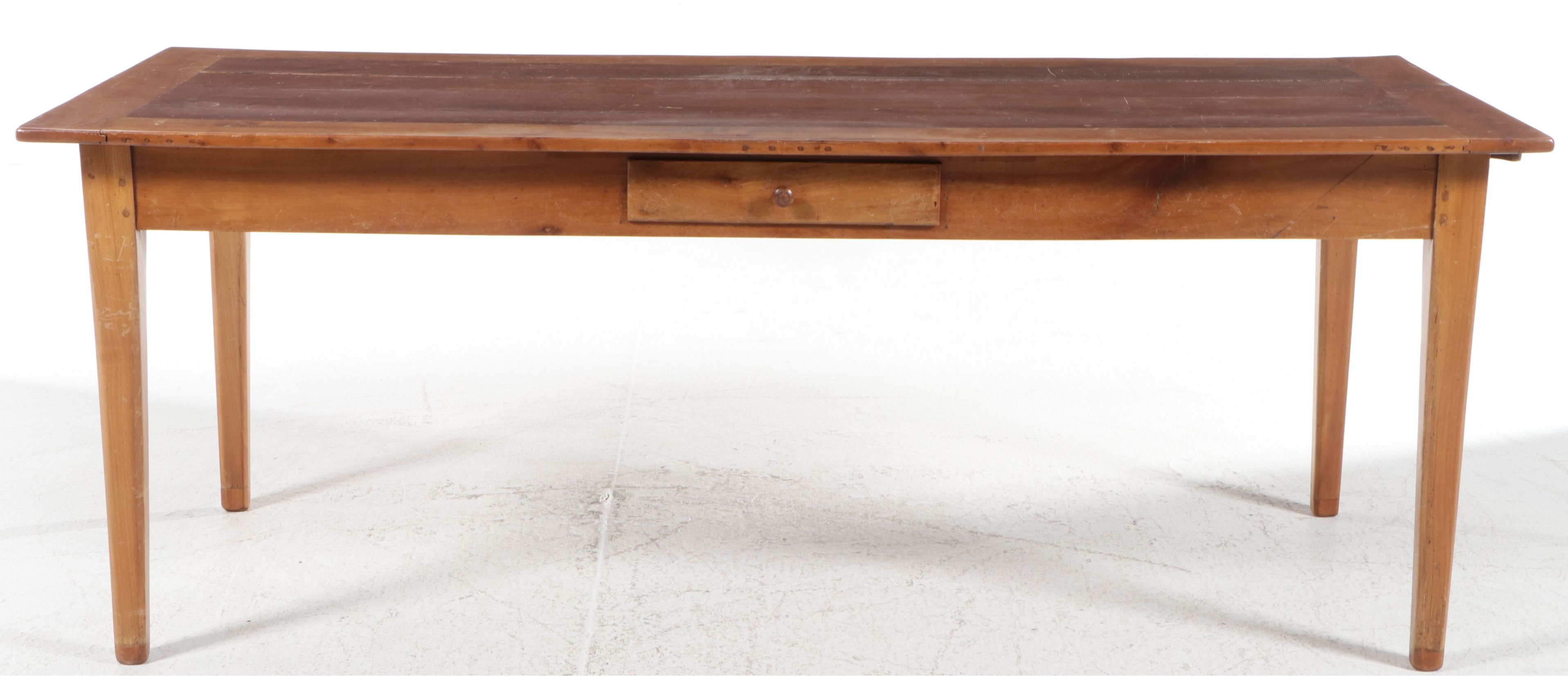 French Fruit Wood Farm Table with Bread Slide and Divided Utensil Drawer