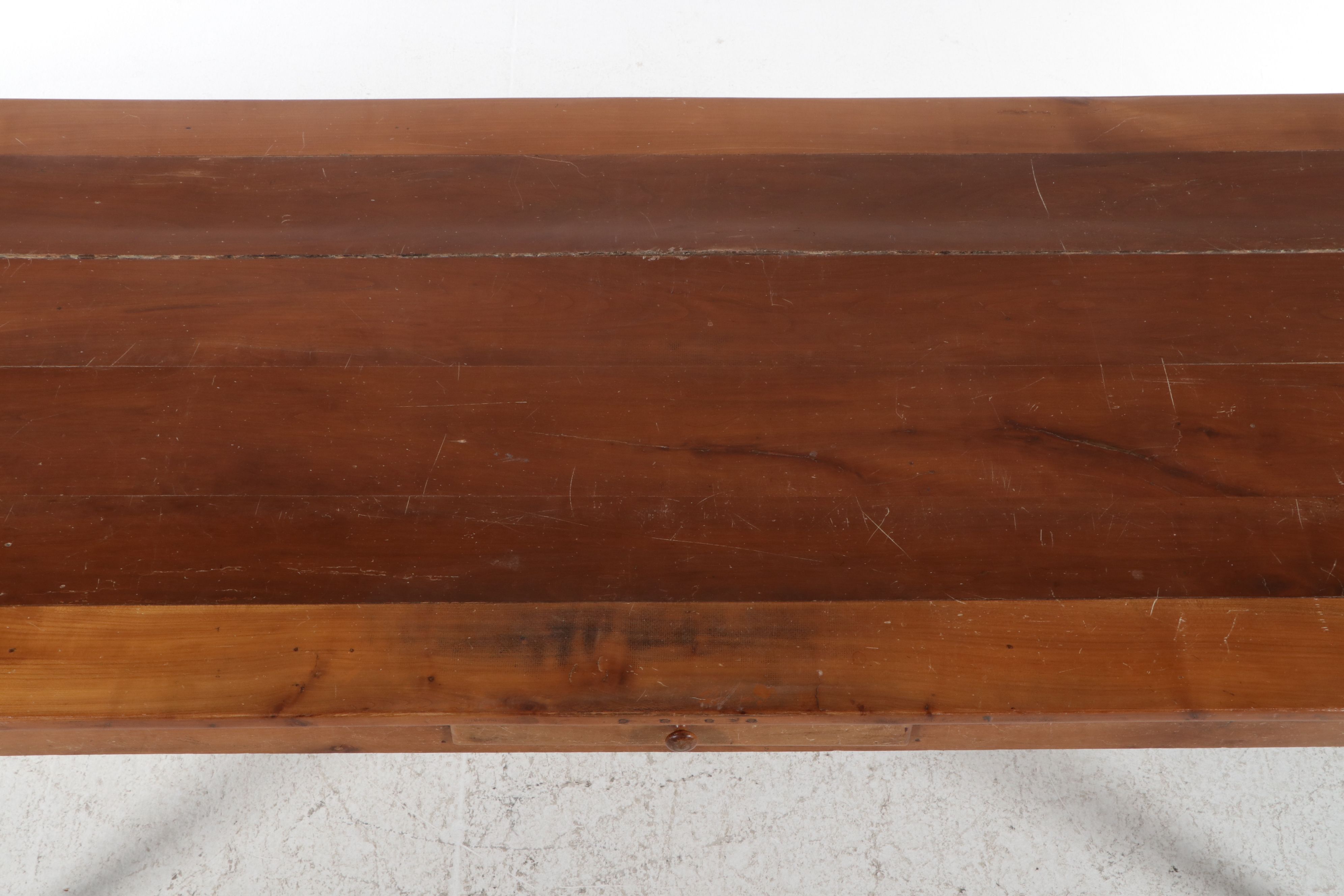 French Fruit Wood Farm Table with Bread Slide and Divided Utensil Drawer
