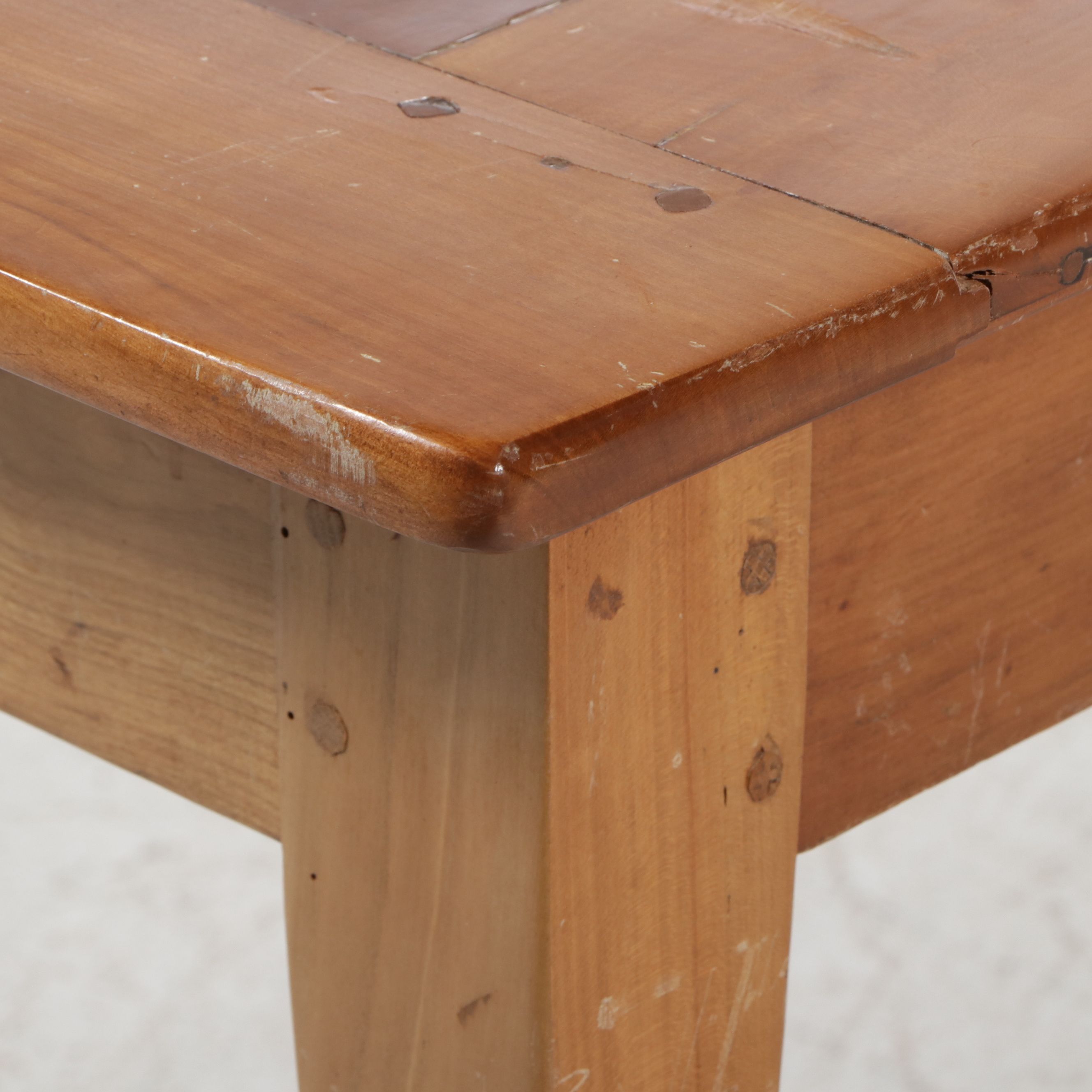 French Fruit Wood Farm Table with Bread Slide and Divided Utensil Drawer