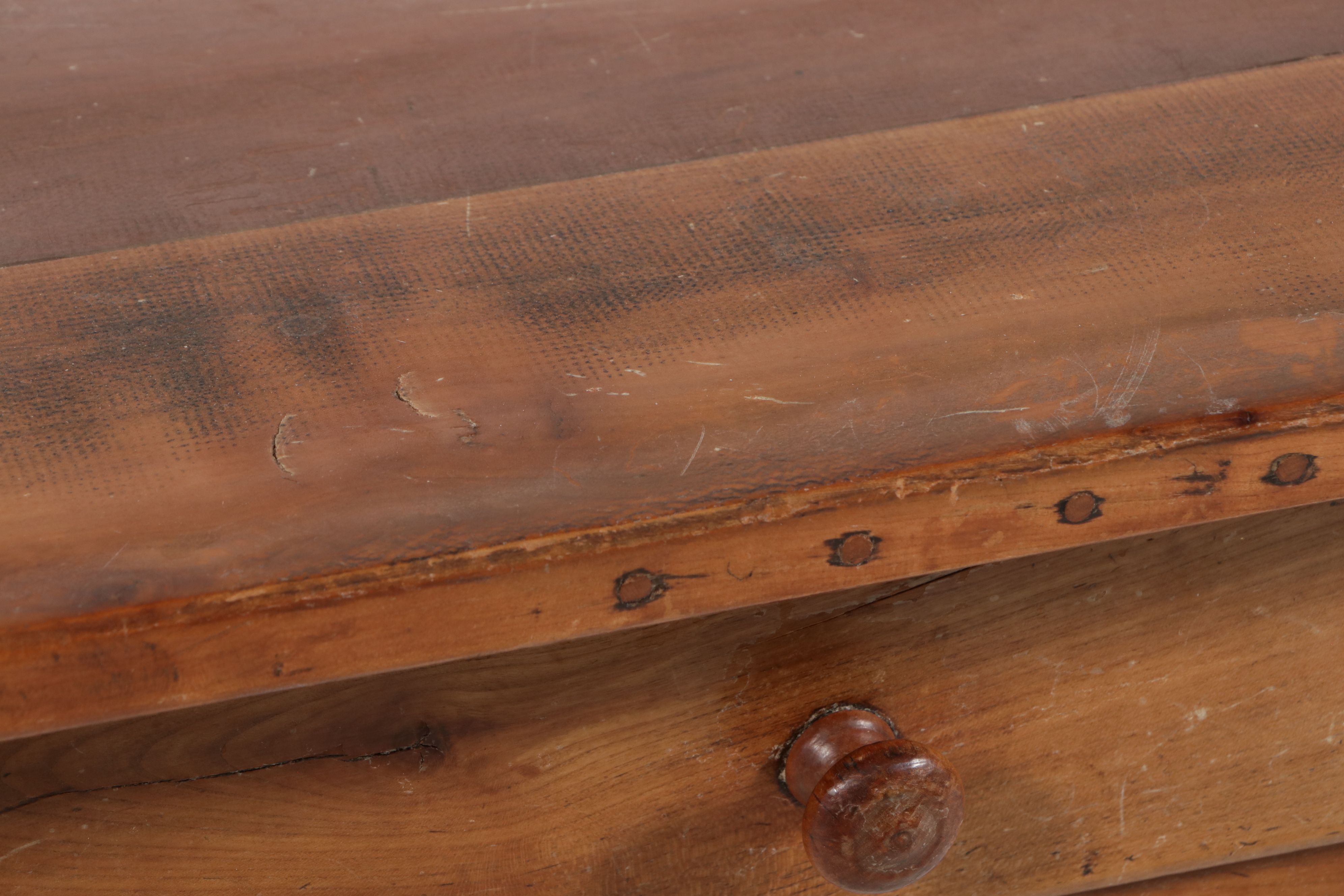 French Fruit Wood Farm Table with Bread Slide and Divided Utensil Drawer