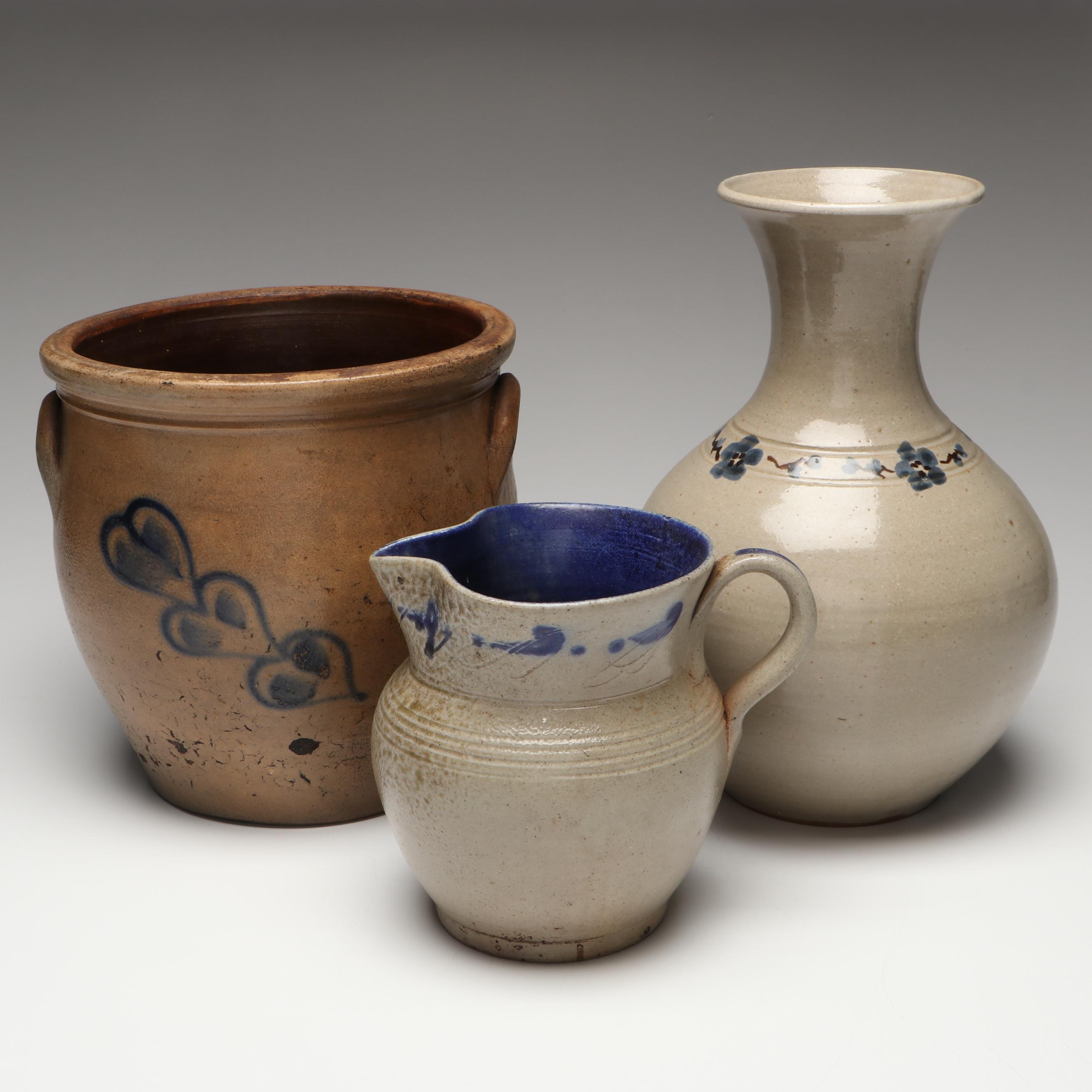 Jugtown Vase, Ben Owen Salt Glazed Stoneware Pitcher and Other Art Pottery Vase