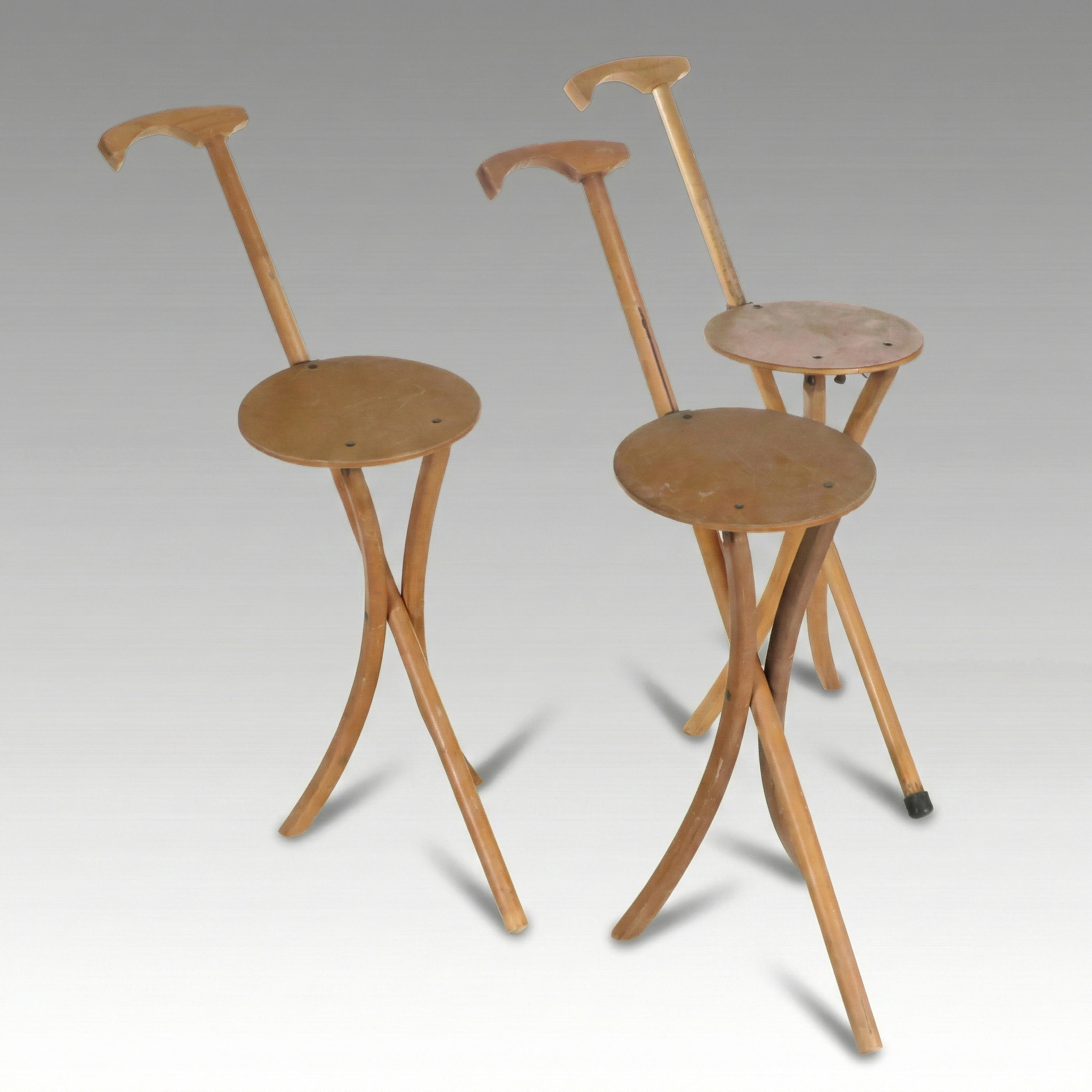 Set of Three Stafford Johnson "Kan-O-Seat" Walking Stick Stools