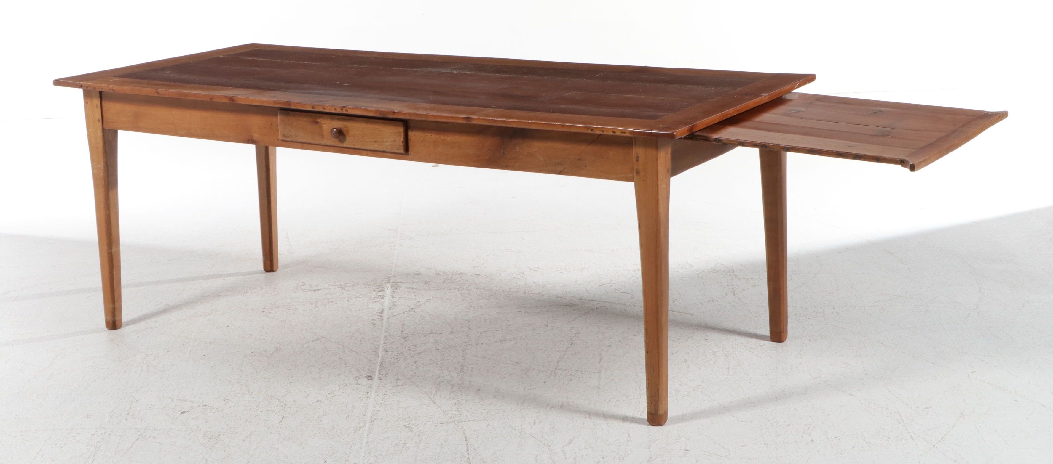 French Fruit Wood Farm Table with Bread Slide and Divided Utensil Drawer