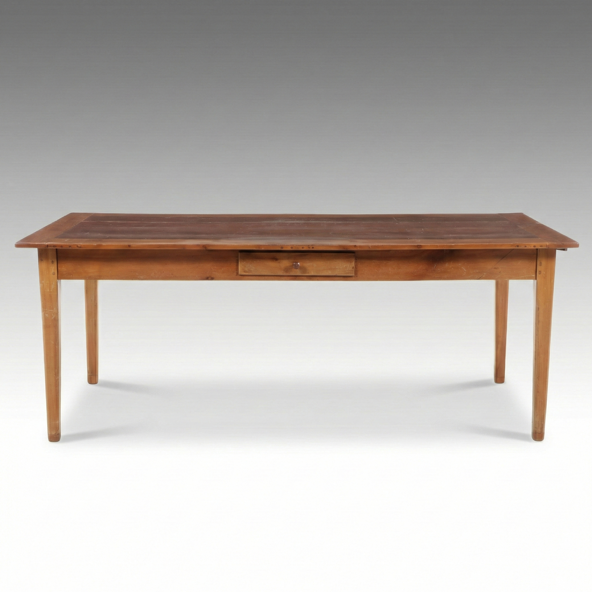French Fruit Wood Farm Table with Bread Slide and Divided Utensil Drawer