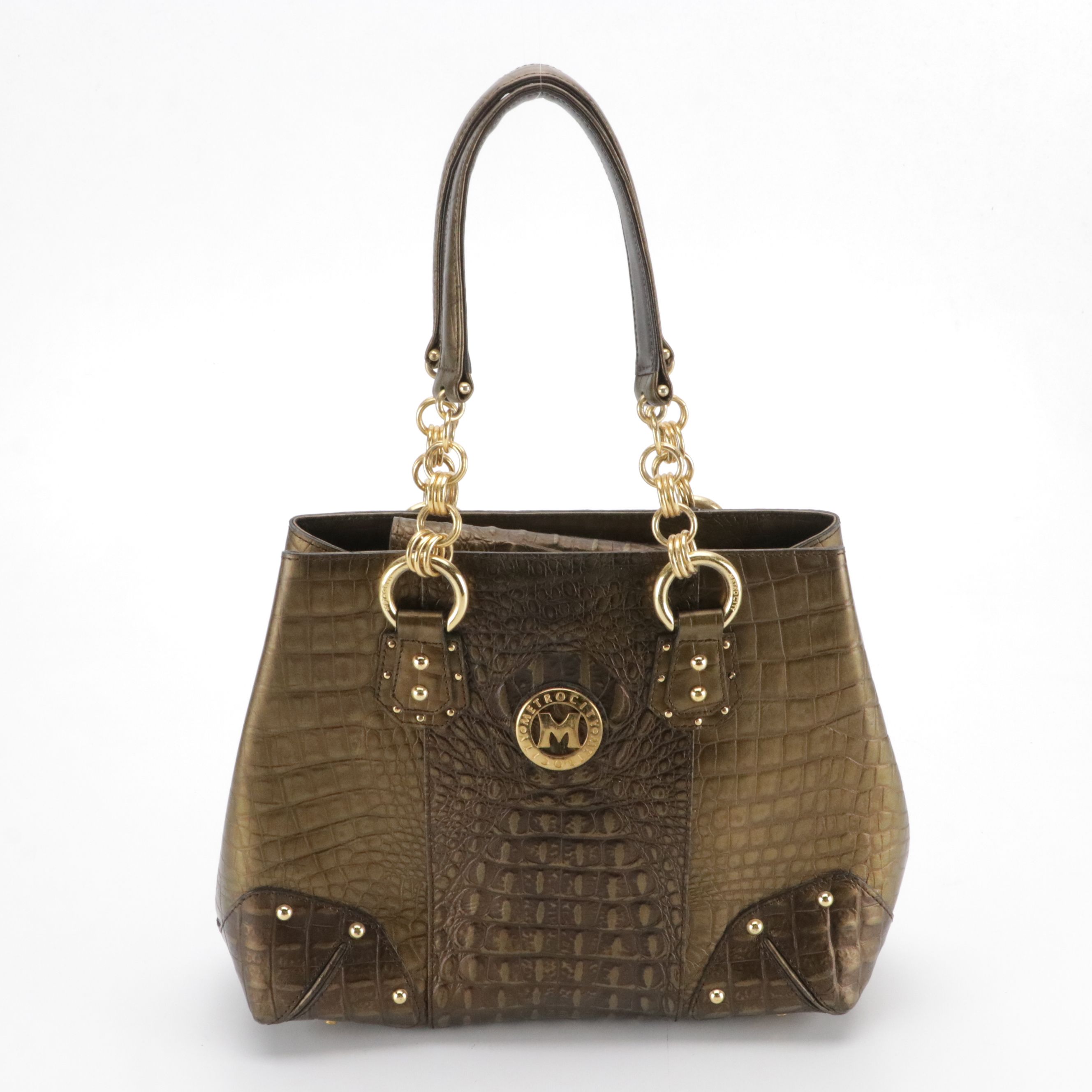 Metro City Crocodile Embossed Leather Handbag and Shoulder Tote