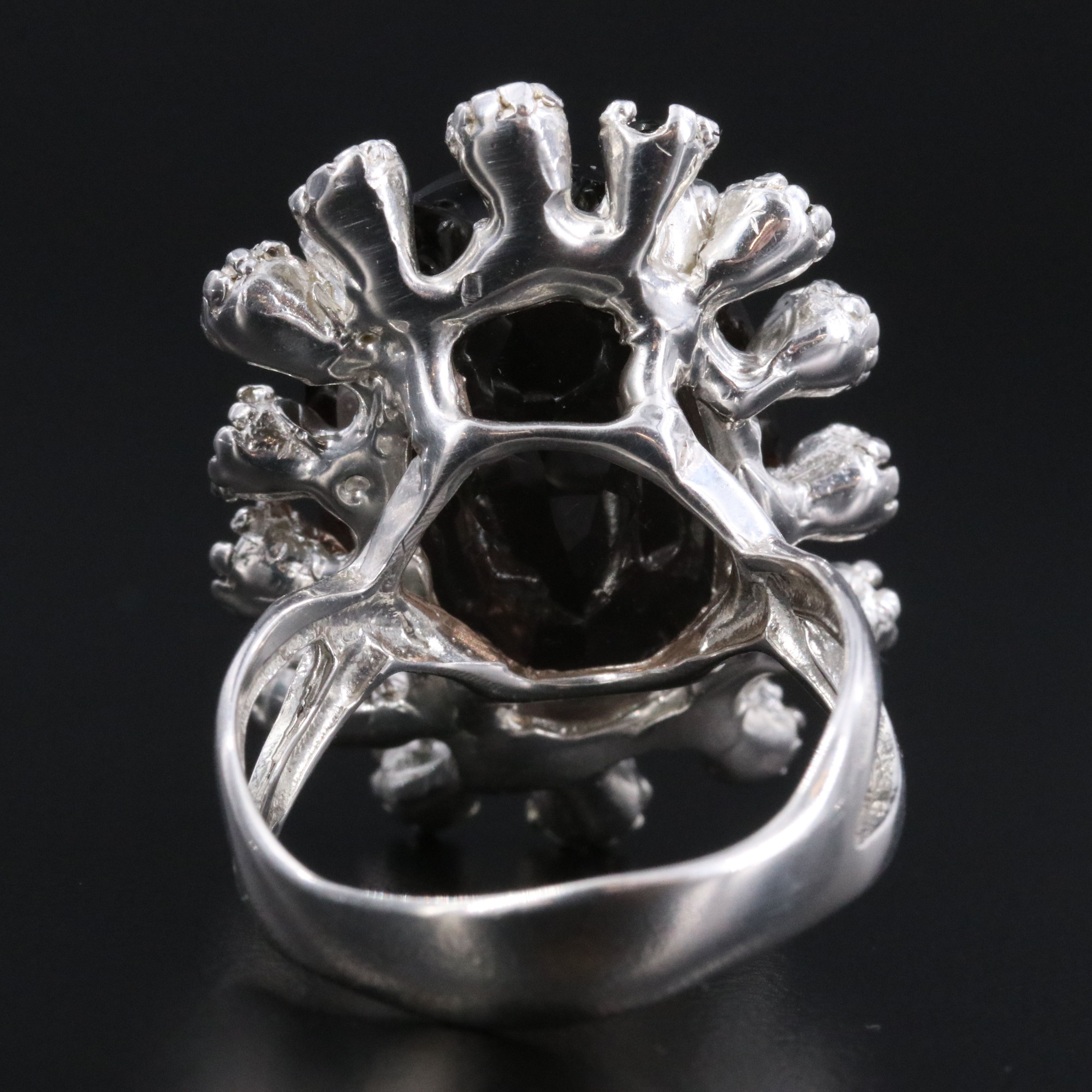 Sterling Smoky Quartz and Diopside Ring