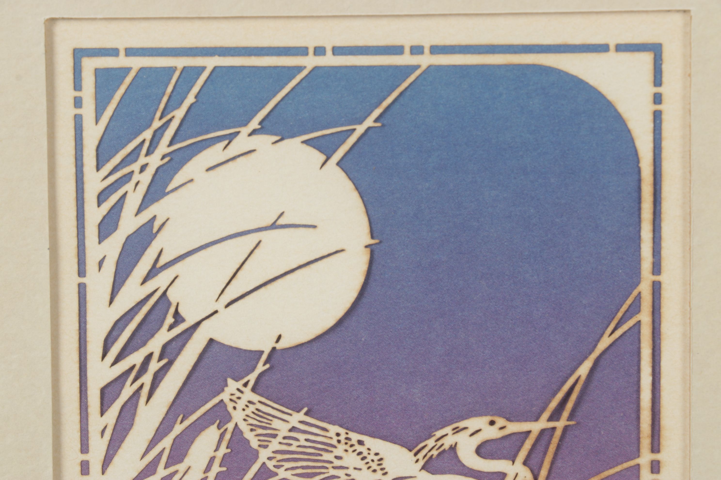 Lasercraft Diptych Papercut Scene of Heron at Sunrise and Sunset, 20th Century