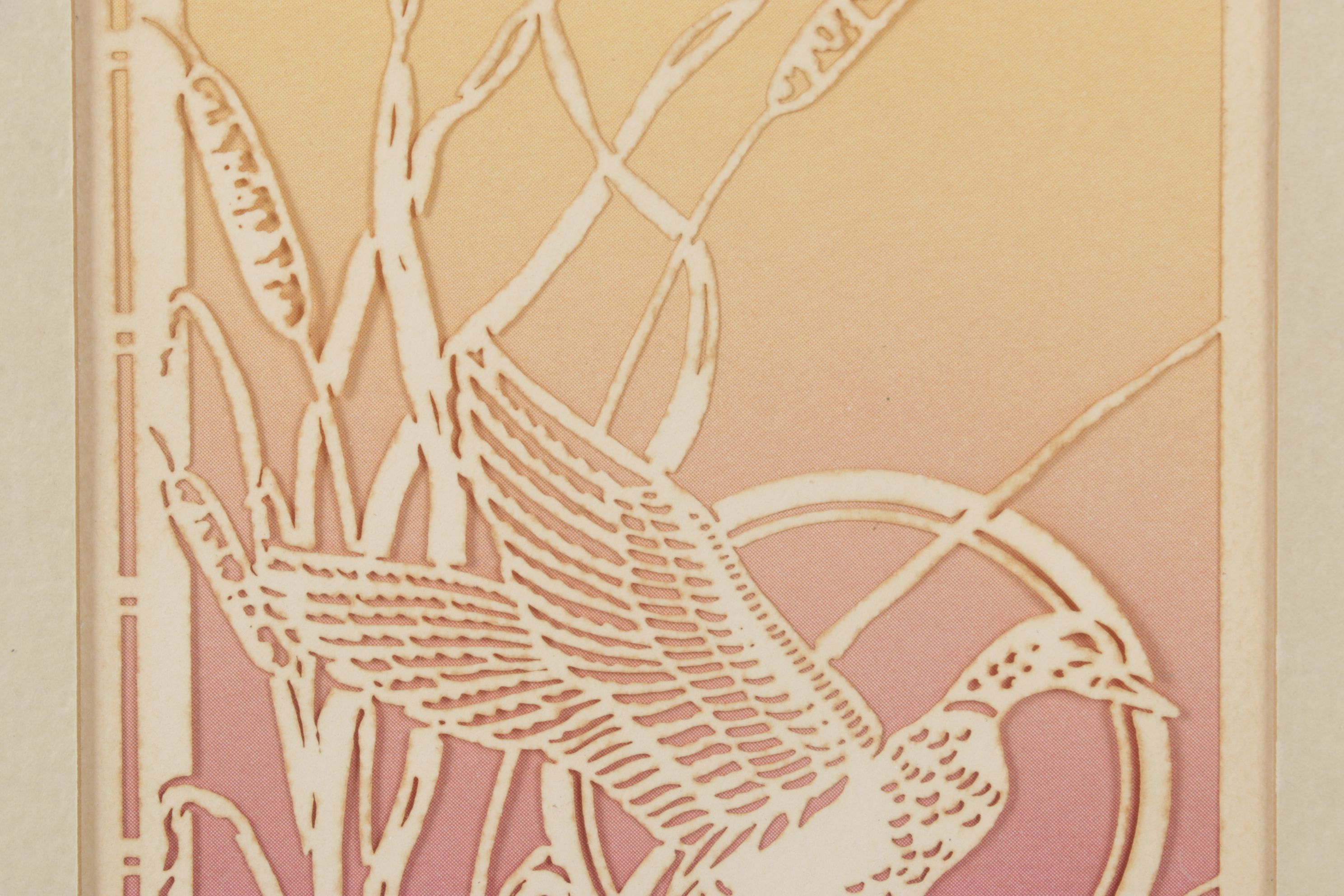 Lasercraft Diptych Papercut Scene of Heron at Sunrise and Sunset, 20th Century