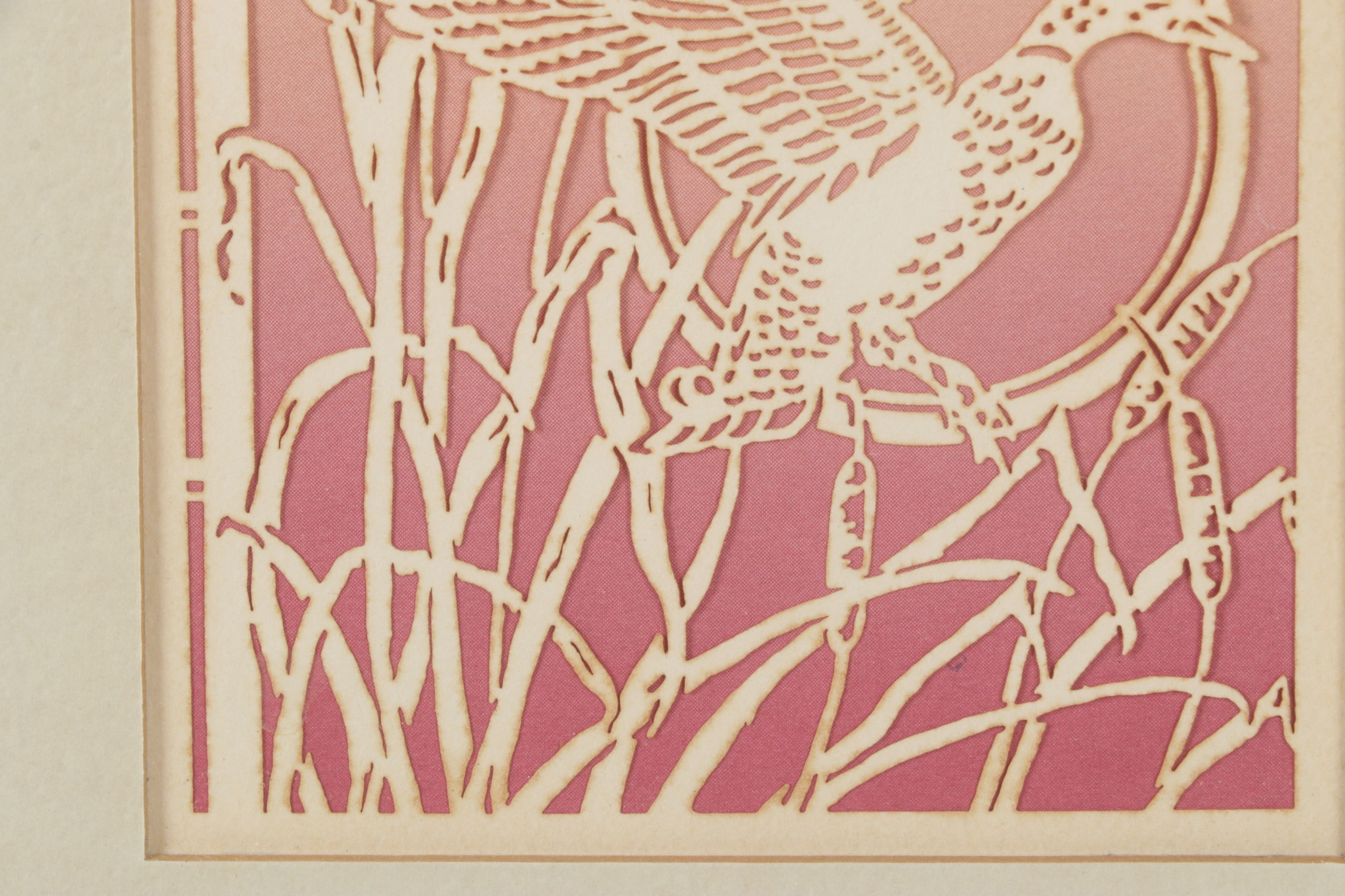 Lasercraft Diptych Papercut Scene of Heron at Sunrise and Sunset, 20th Century