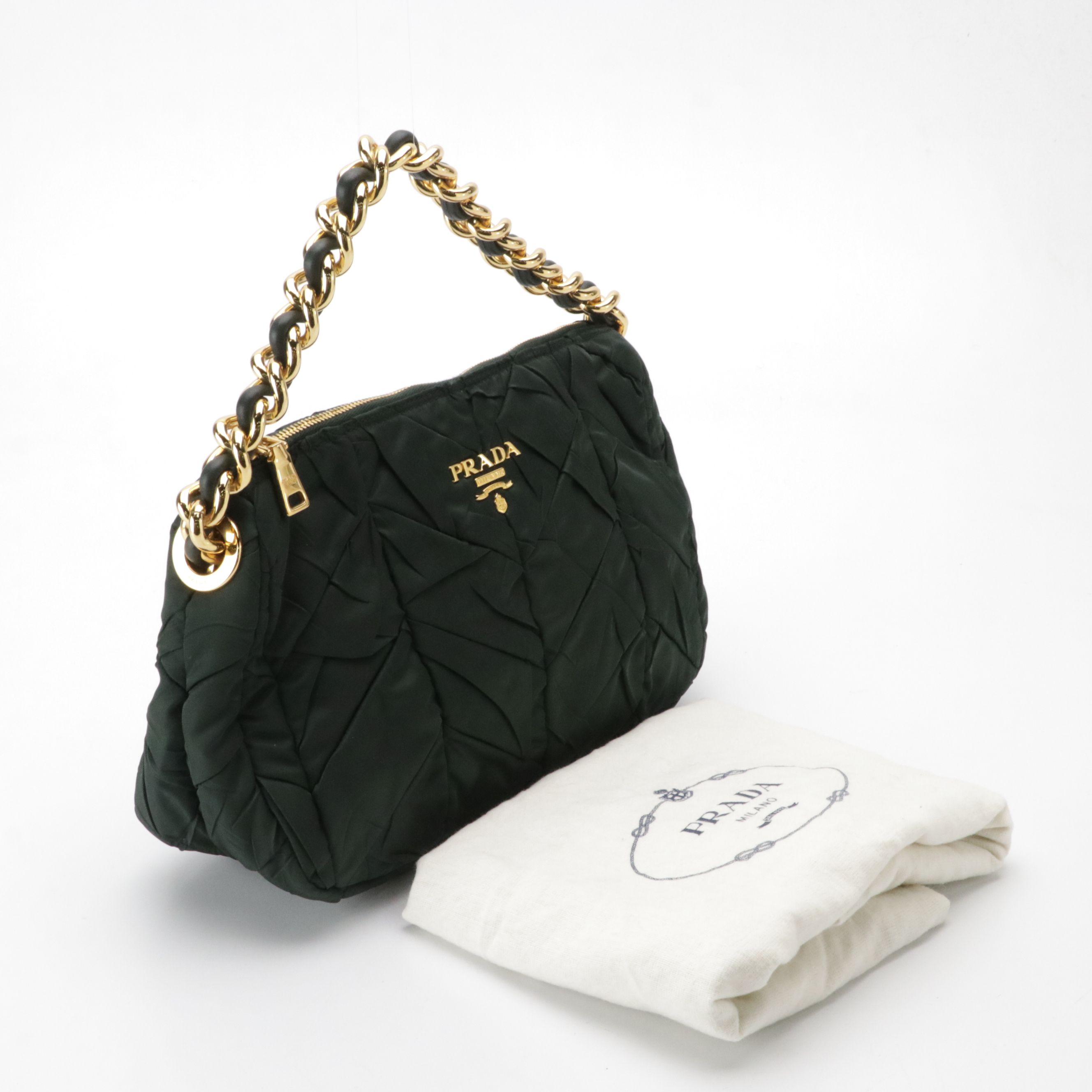 Prada Green Tessuto Nylon Interwoven Chain Strap Bag with Tag
