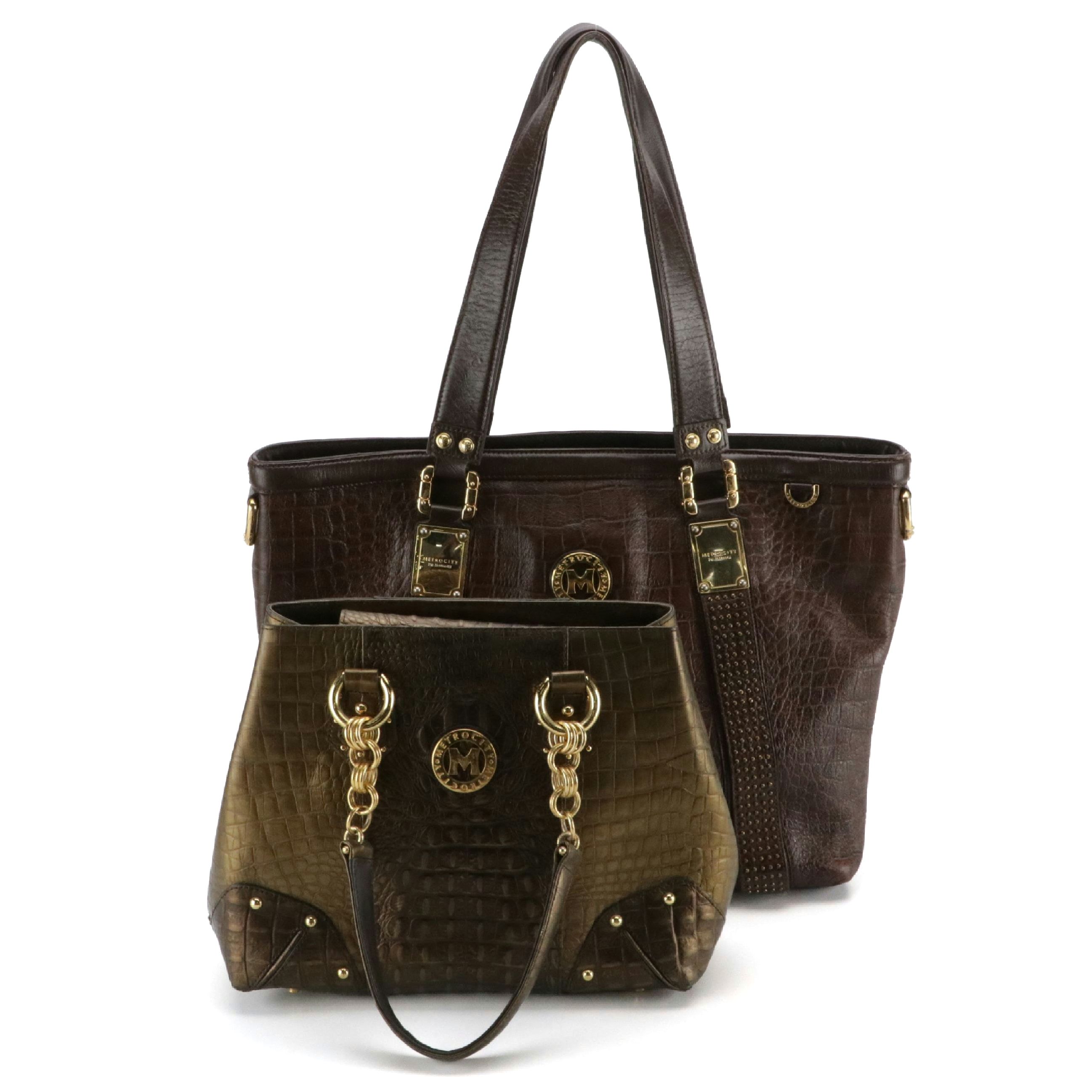 Metro City Crocodile Embossed Leather Handbag and Shoulder Tote
