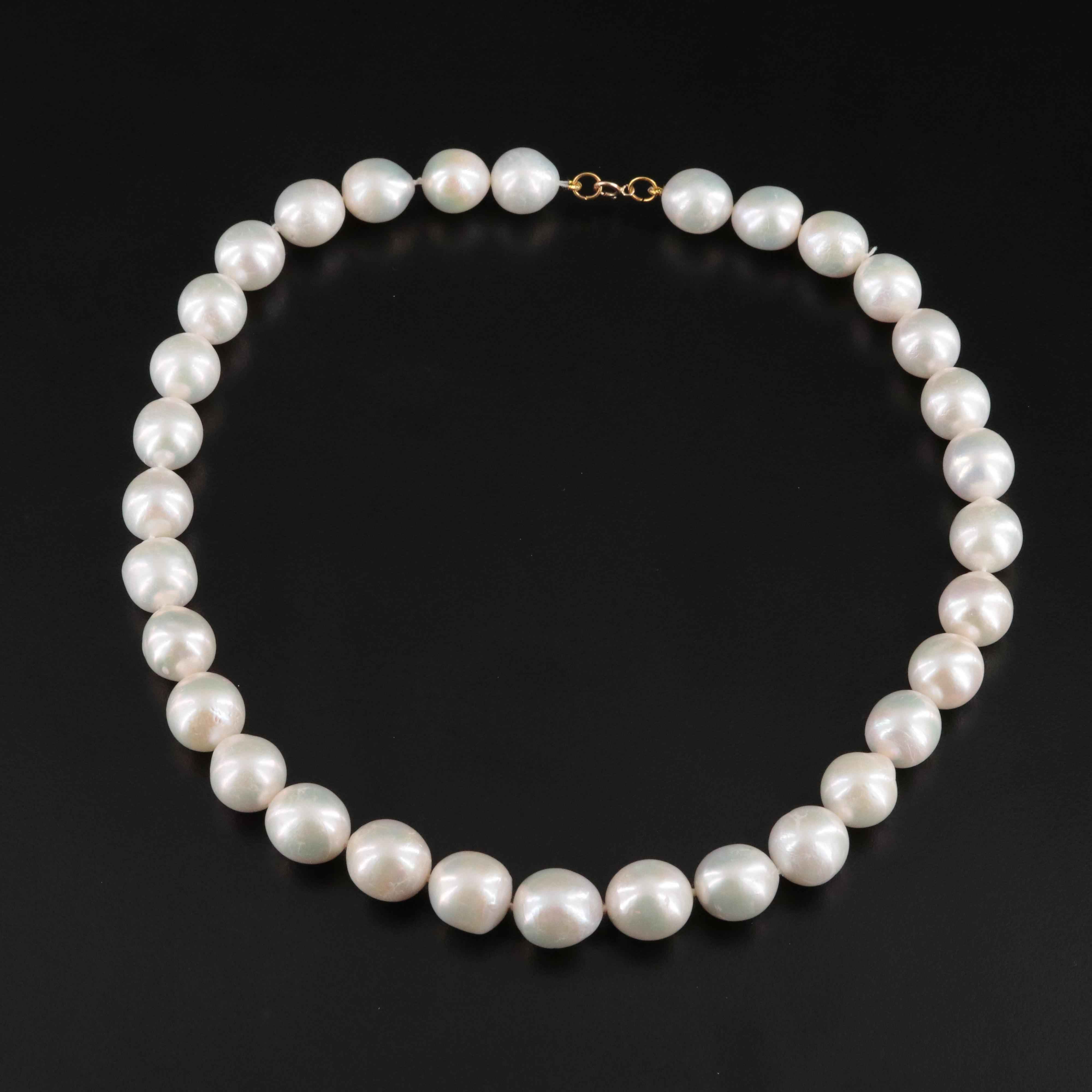 11.25 – 12.75 MM Pearl Necklace with 14K Clasp