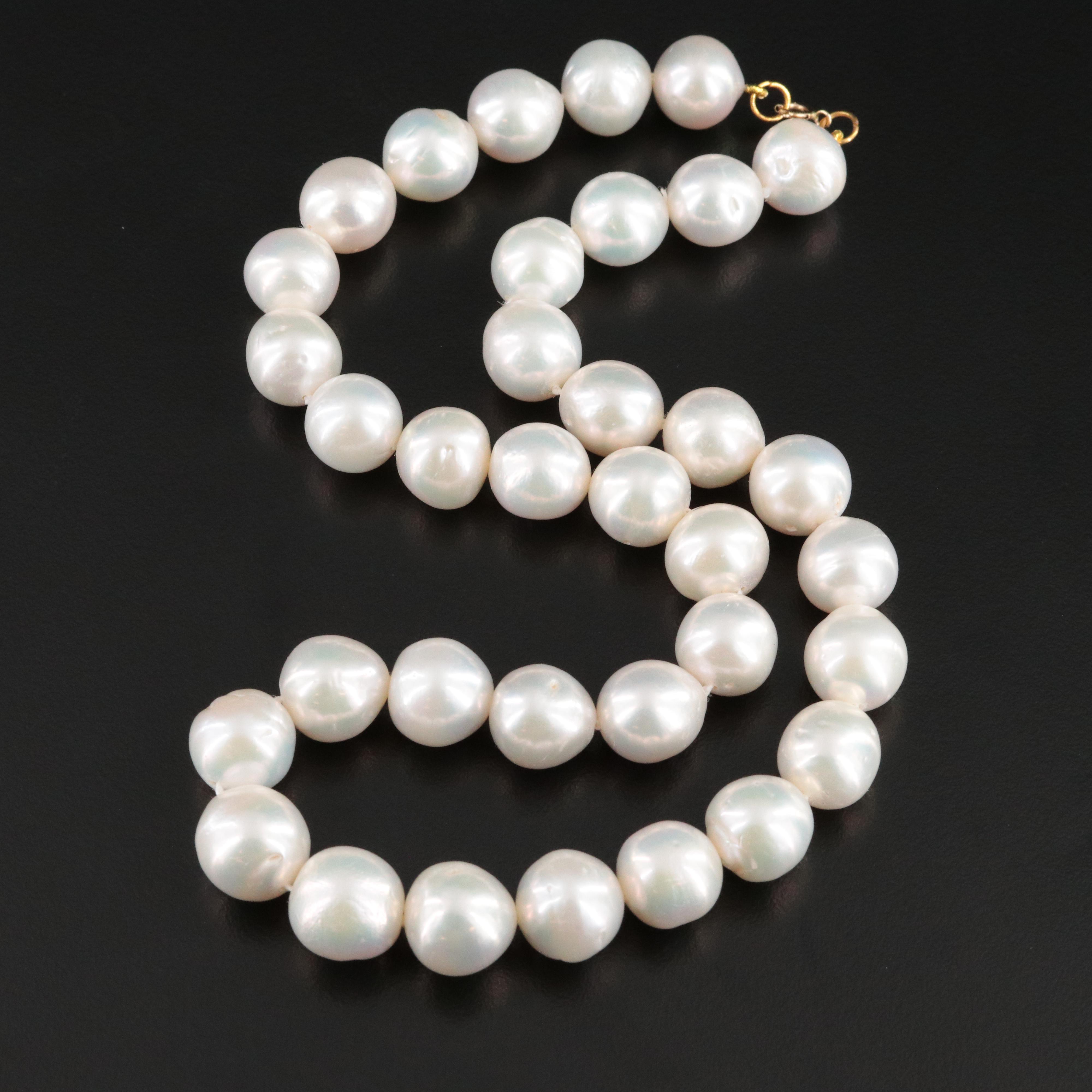 11.25 – 12.75mm Pearl Necklace with 14K Clasp
