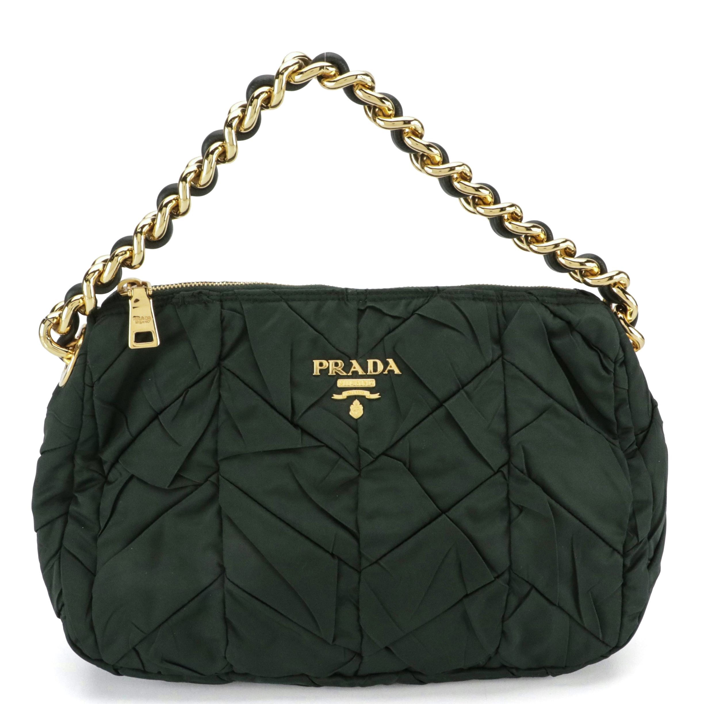 Prada Green Tessuto Nylon Interwoven Chain Strap Bag with Tag