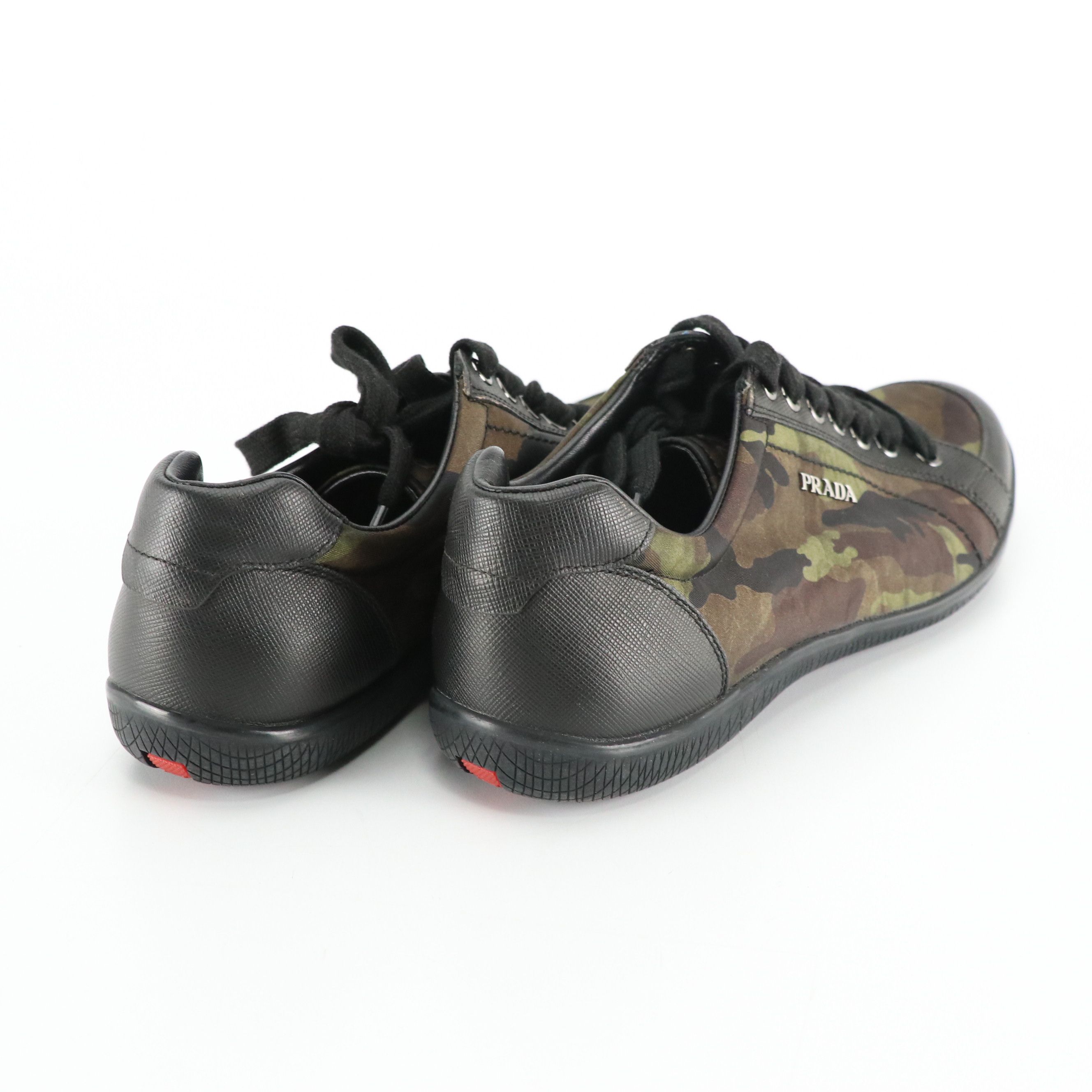 Prada Sport Camo Nylon and Black Saffiano Leather Lace-Up Sneakers