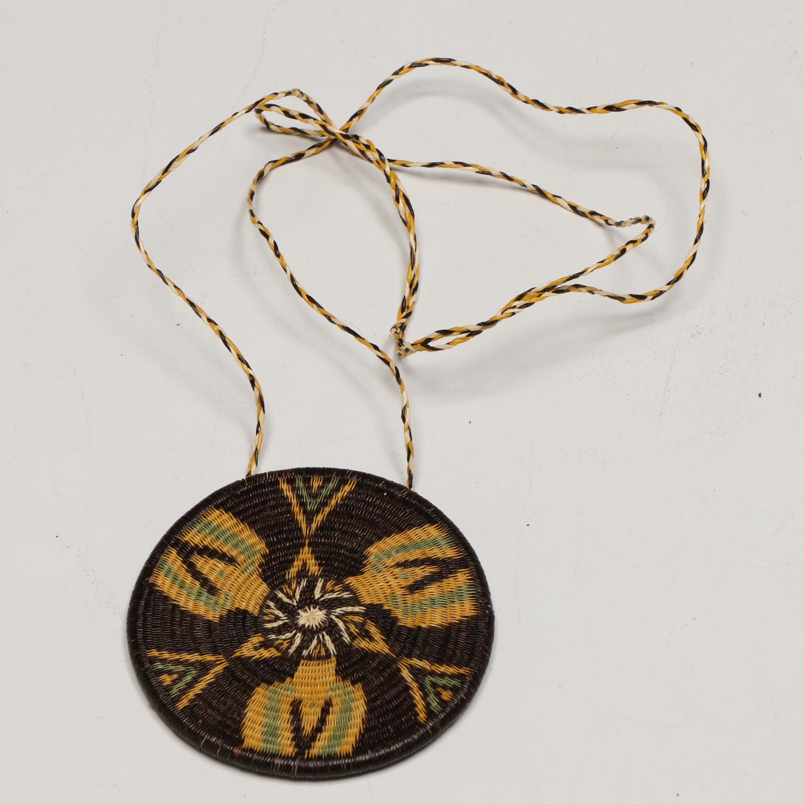 Emberá-Wounaan Handwoven Chunga Palm Fiber Baskets and Necklace