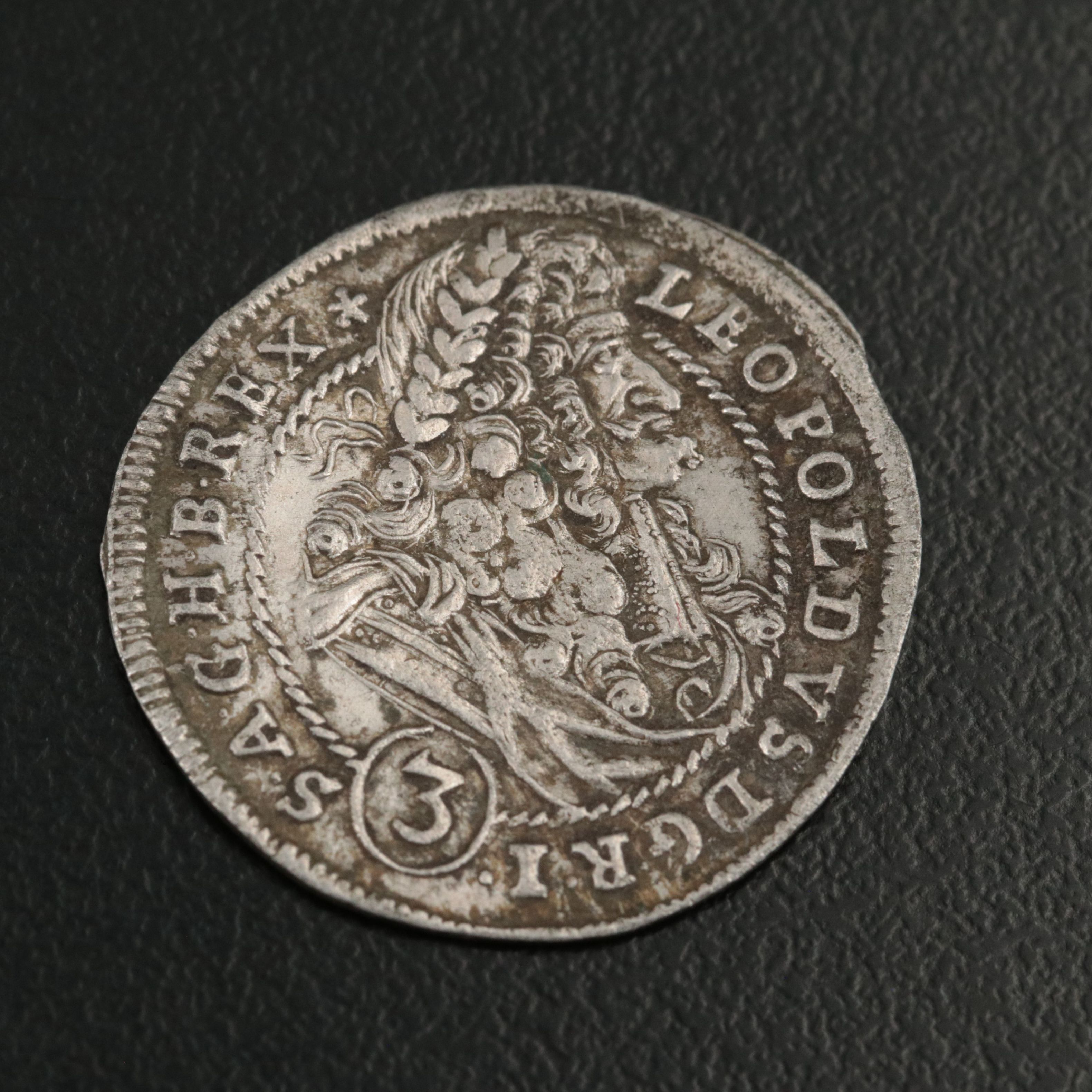 1699 Hungary 3-Kreuzer Silver Coin of Leopold I "The Hogmouth"