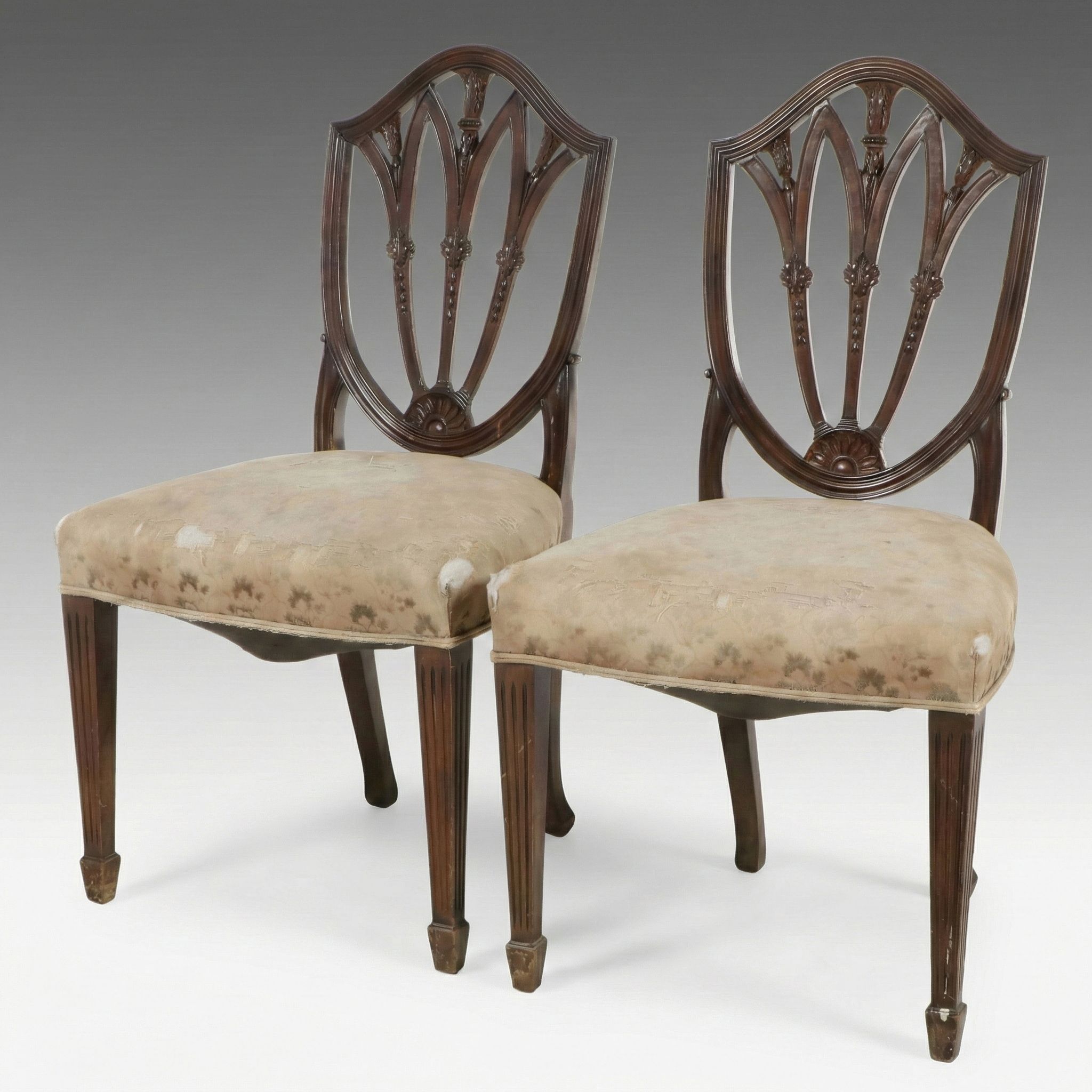 Pair of Hepplewhite Style Carved Mahogany Shield Back Dining Chairs
