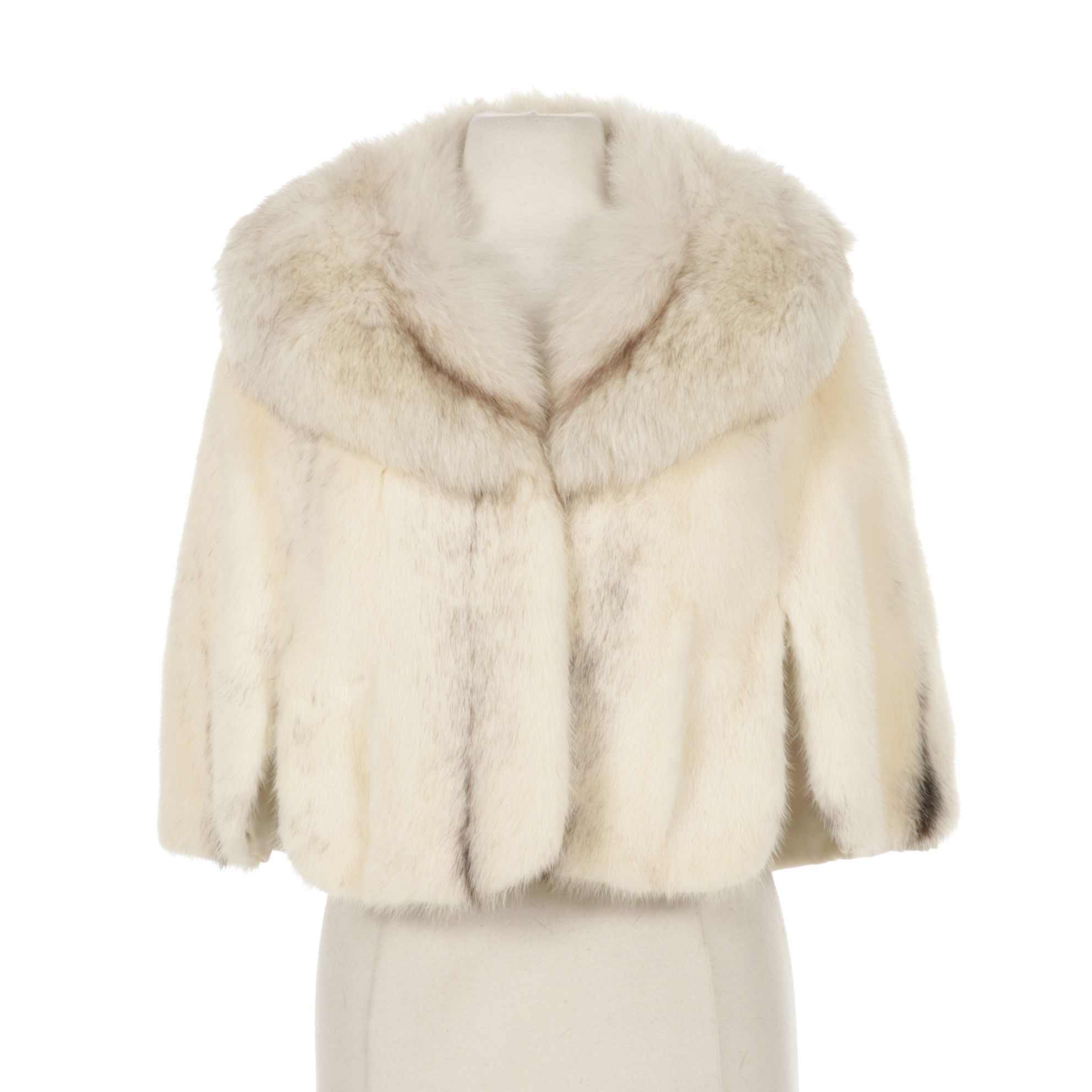 White Mink Fur Stole with Fox Fur Shawl Collar