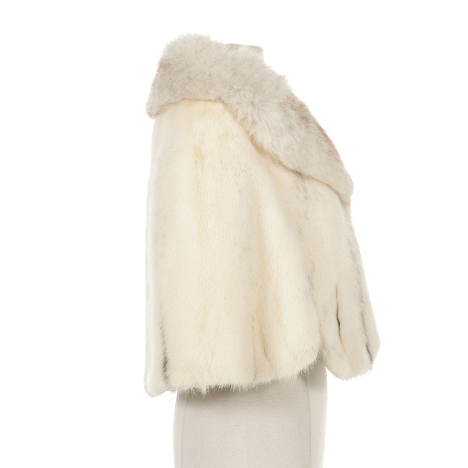 White Mink Fur Stole with Fox Fur Shawl Collar