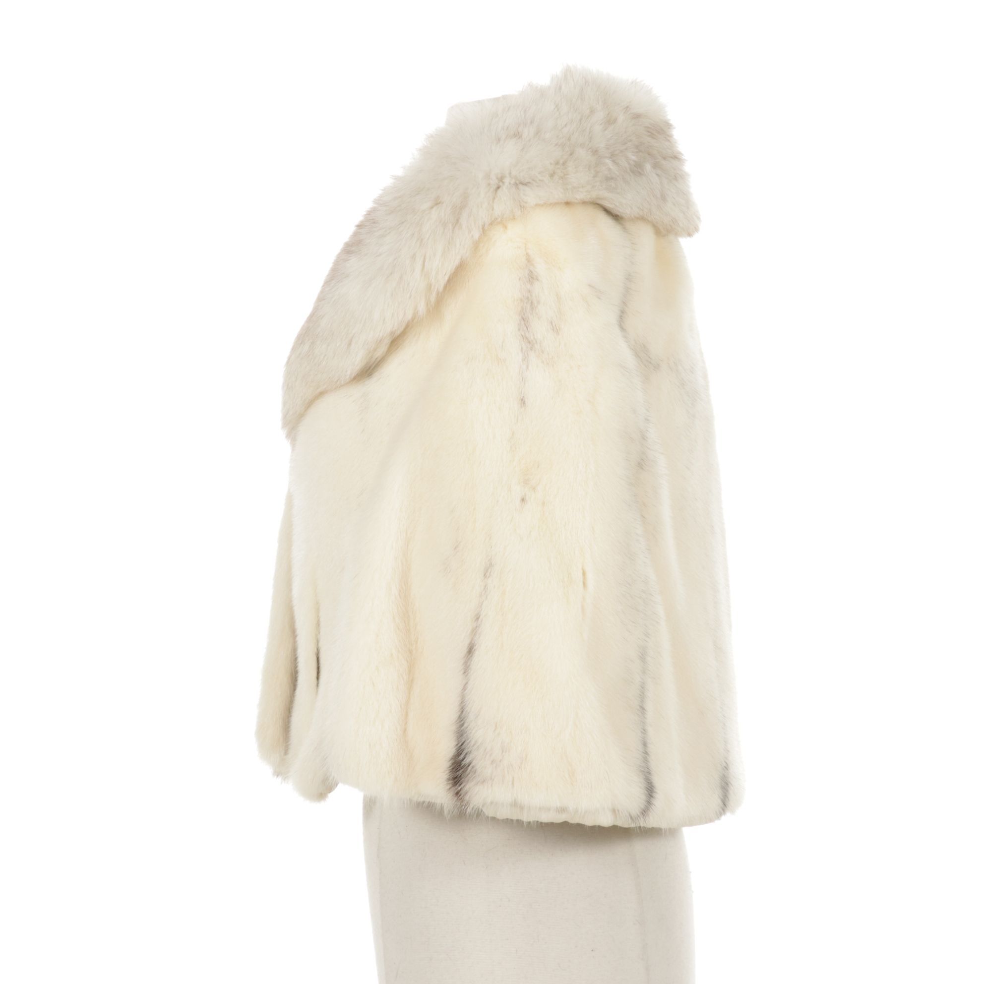 White Mink Fur Stole with Fox Fur Shawl Collar