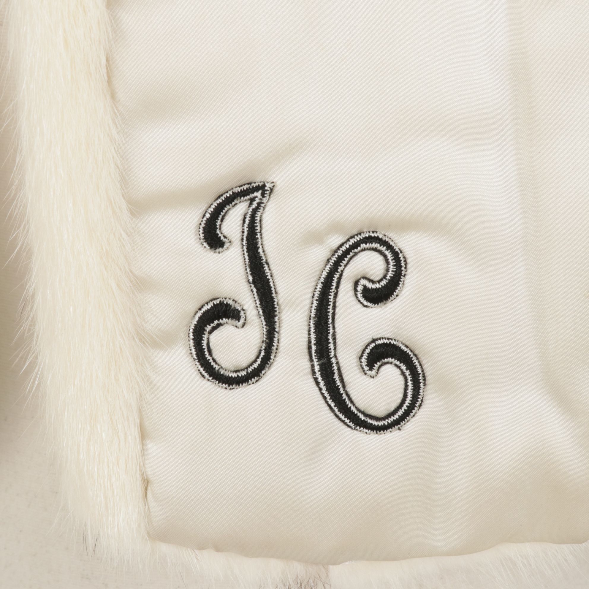 White Mink Fur Stole with Fox Fur Shawl Collar