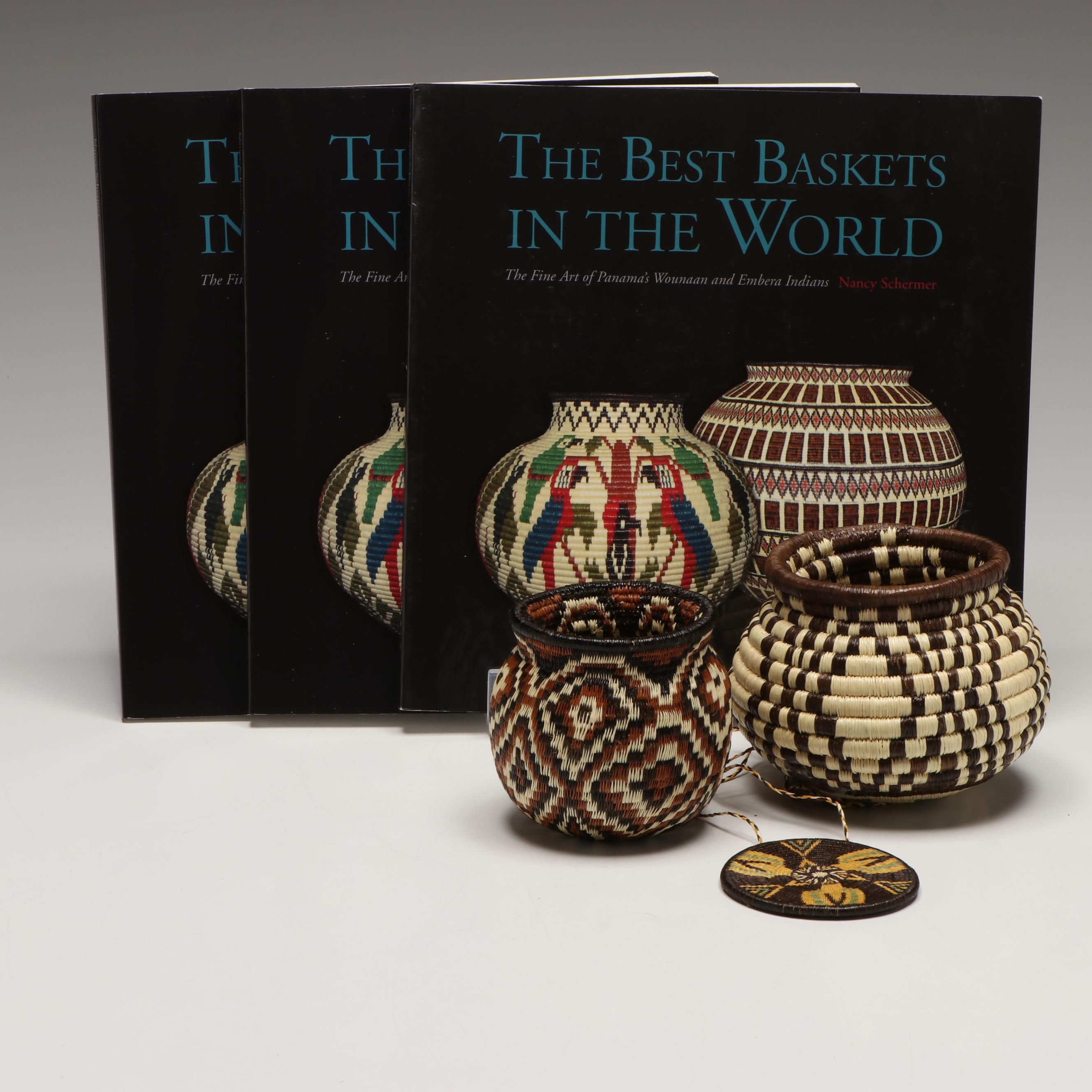 Emberá-Wounaan Handwoven Chunga Palm Fiber Baskets and Necklace