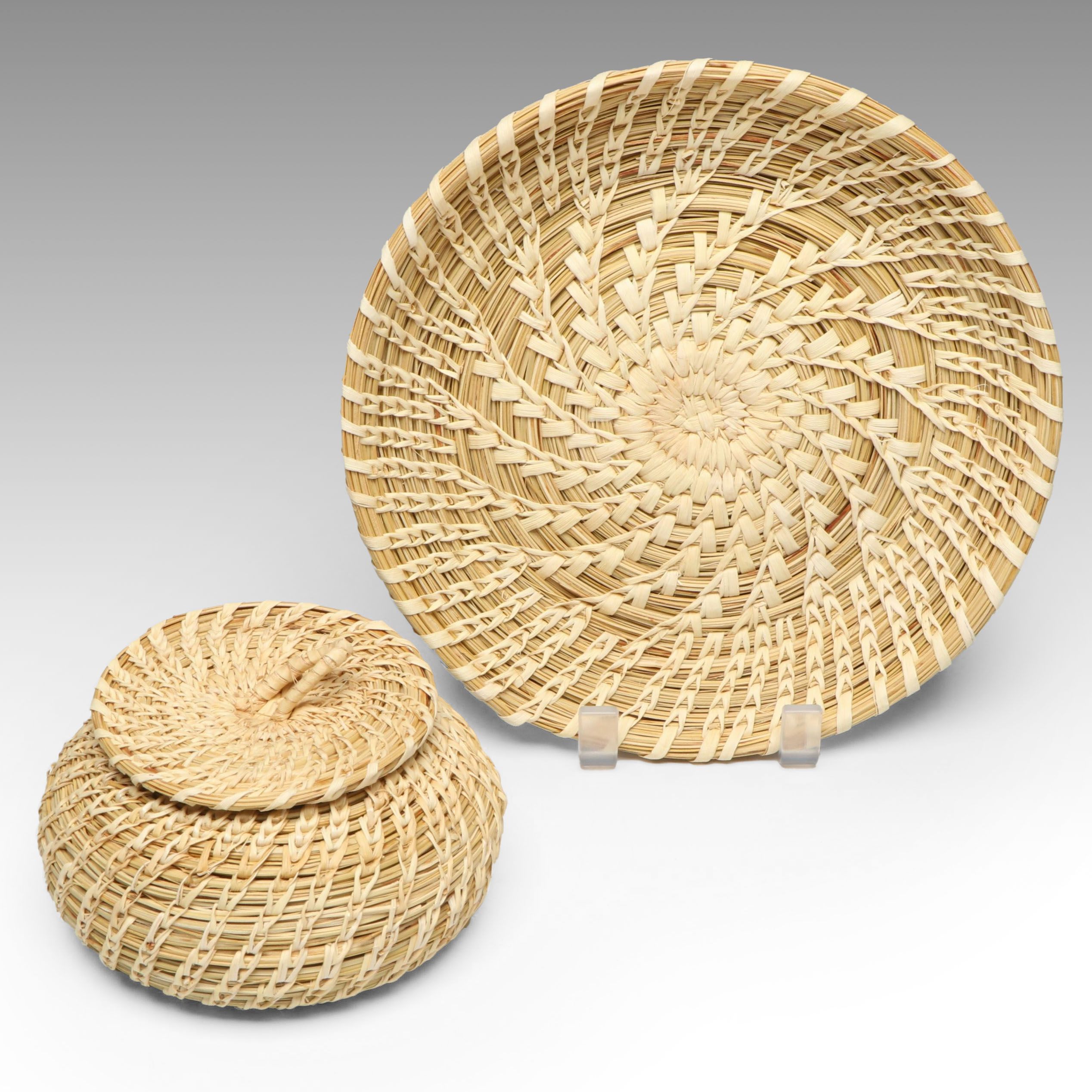 Catherine Conde with Other Tohono O'odham Beargrass and Yucca Fiber Basket