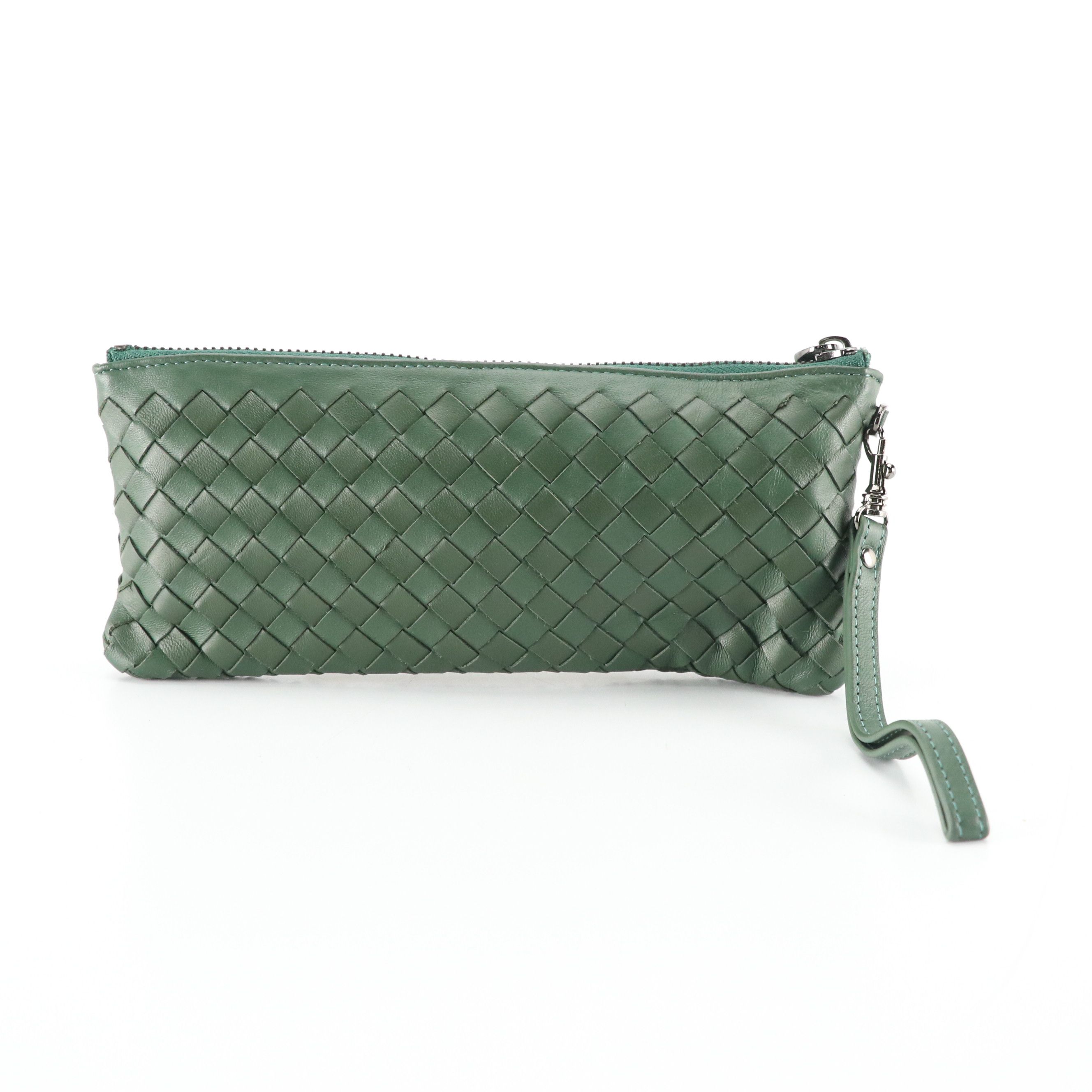 Cochni Woven Leather Zip Wallet/Wristlet Clutch