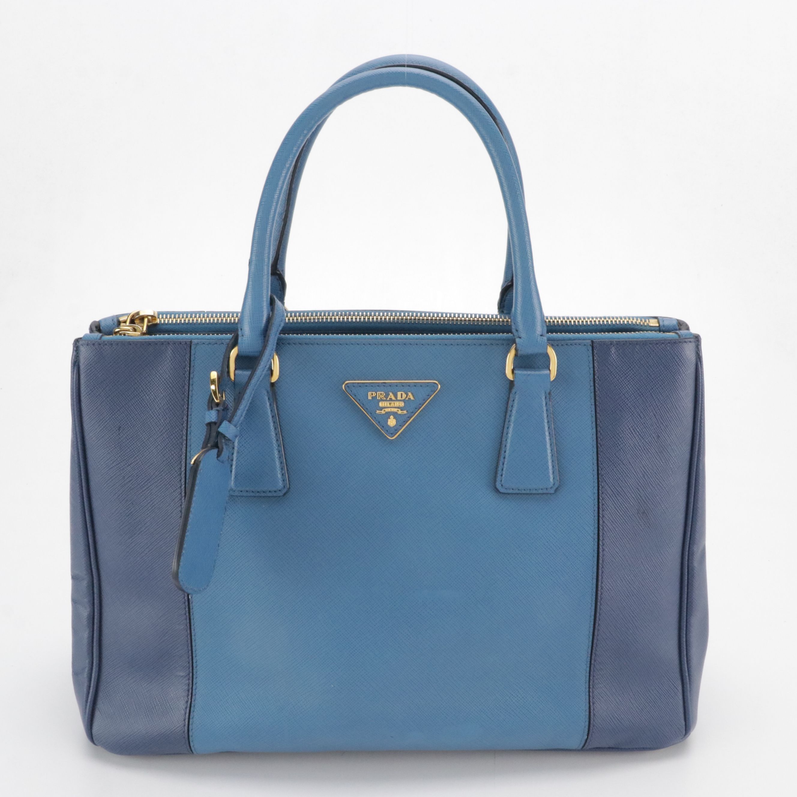 Prada Bicolor Saffiano Leather Double Zip Lux Two-Way Tote Bag