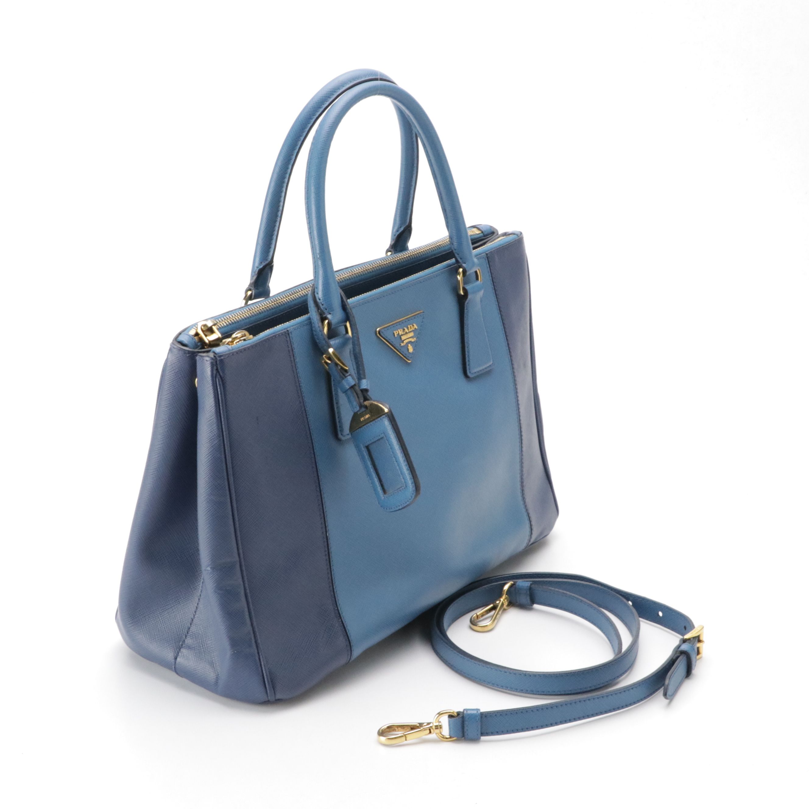 Prada Bicolor Saffiano Leather Double Zip Lux Two-Way Tote Bag