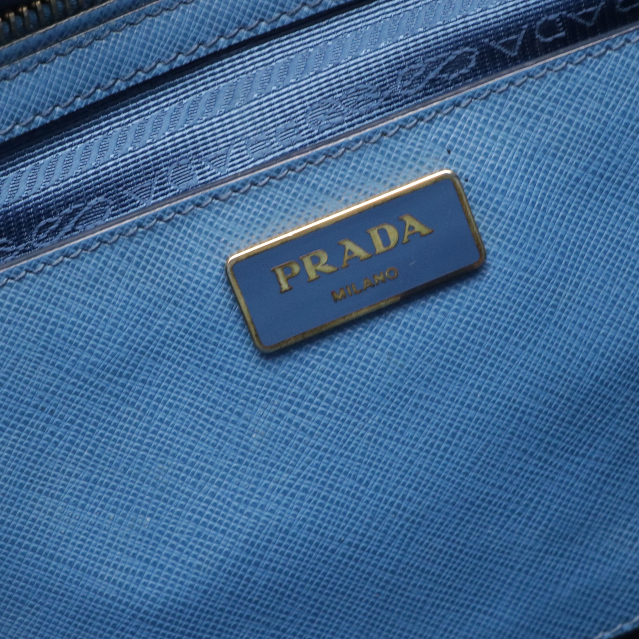 Prada Bicolor Saffiano Leather Double Zip Lux Two-Way Tote Bag