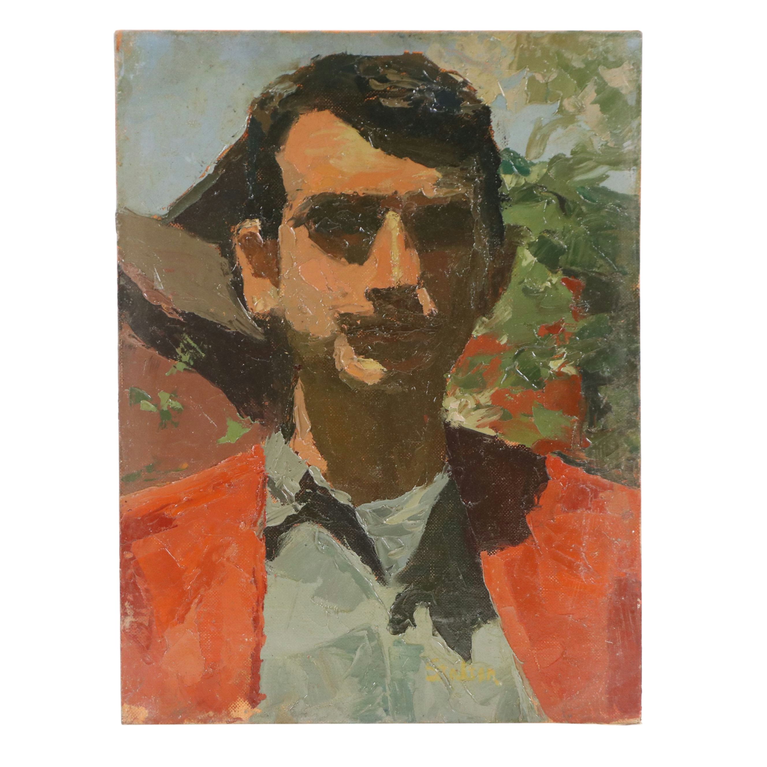 Richard Stalter Oil Painting "Self-Portrait," 1964