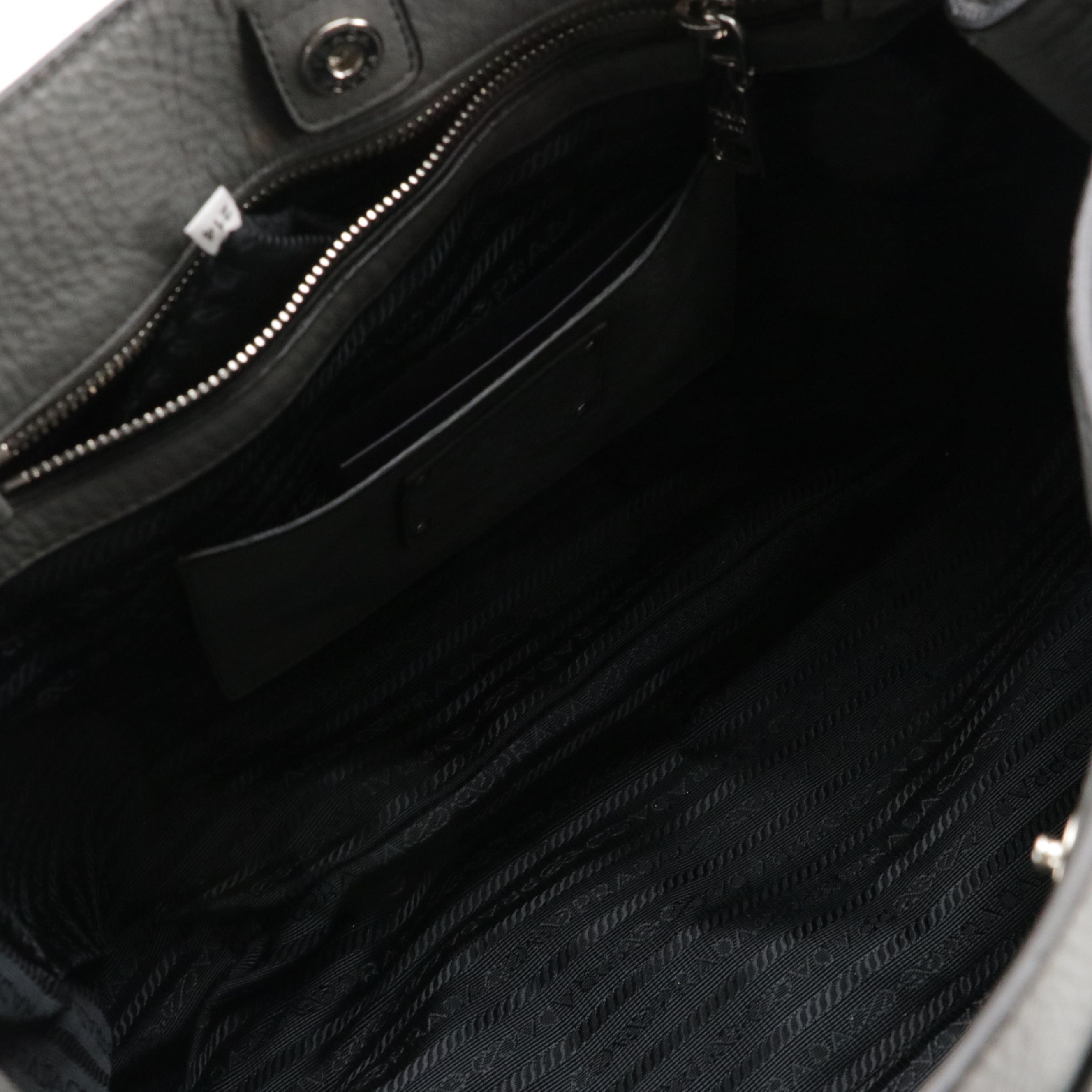 Prada Grey Vitello Daino Leather Two-Way Tote Bag w Prada Faceted Cut Key Ring