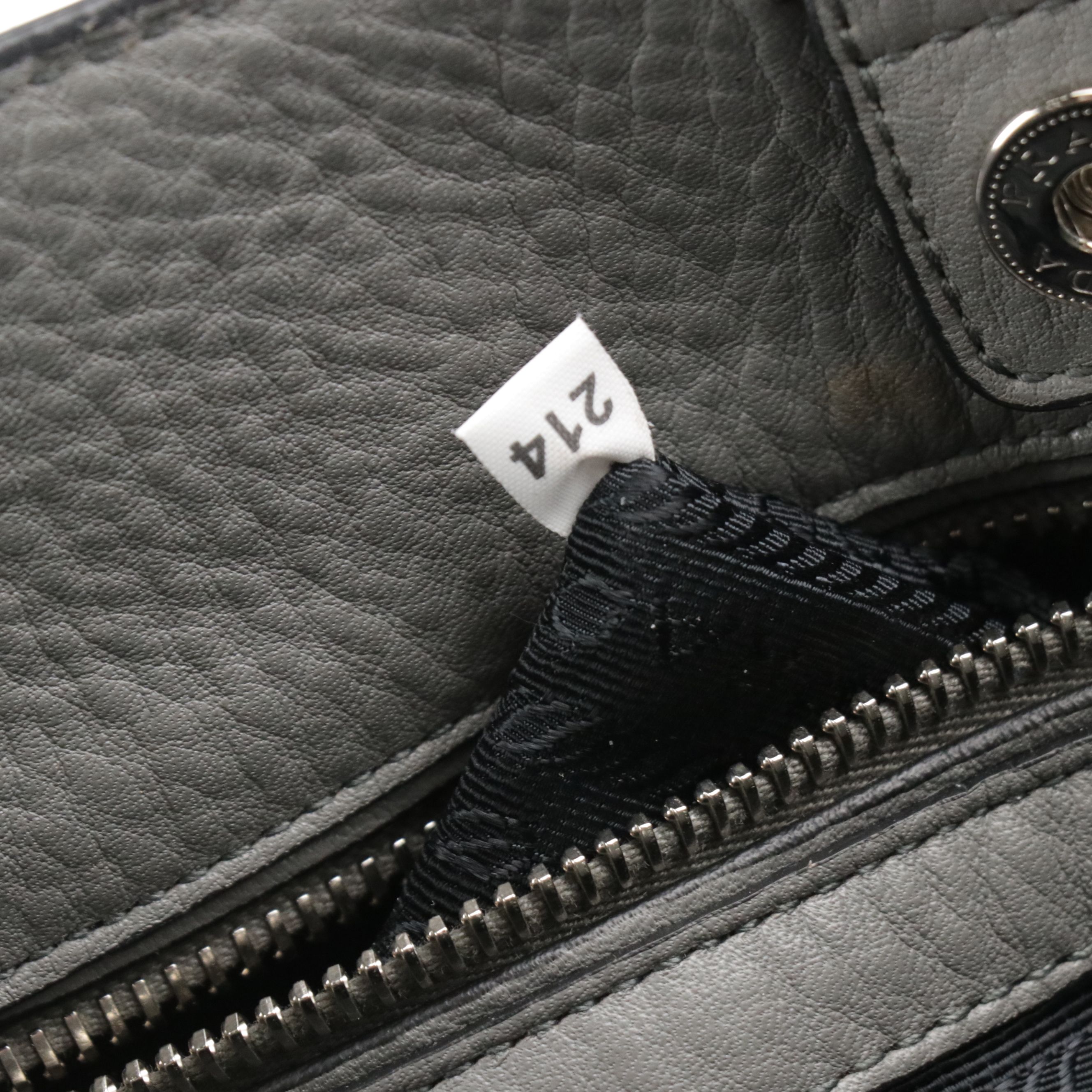 Prada Grey Vitello Daino Leather Two-Way Tote Bag w Prada Faceted Cut Key Ring