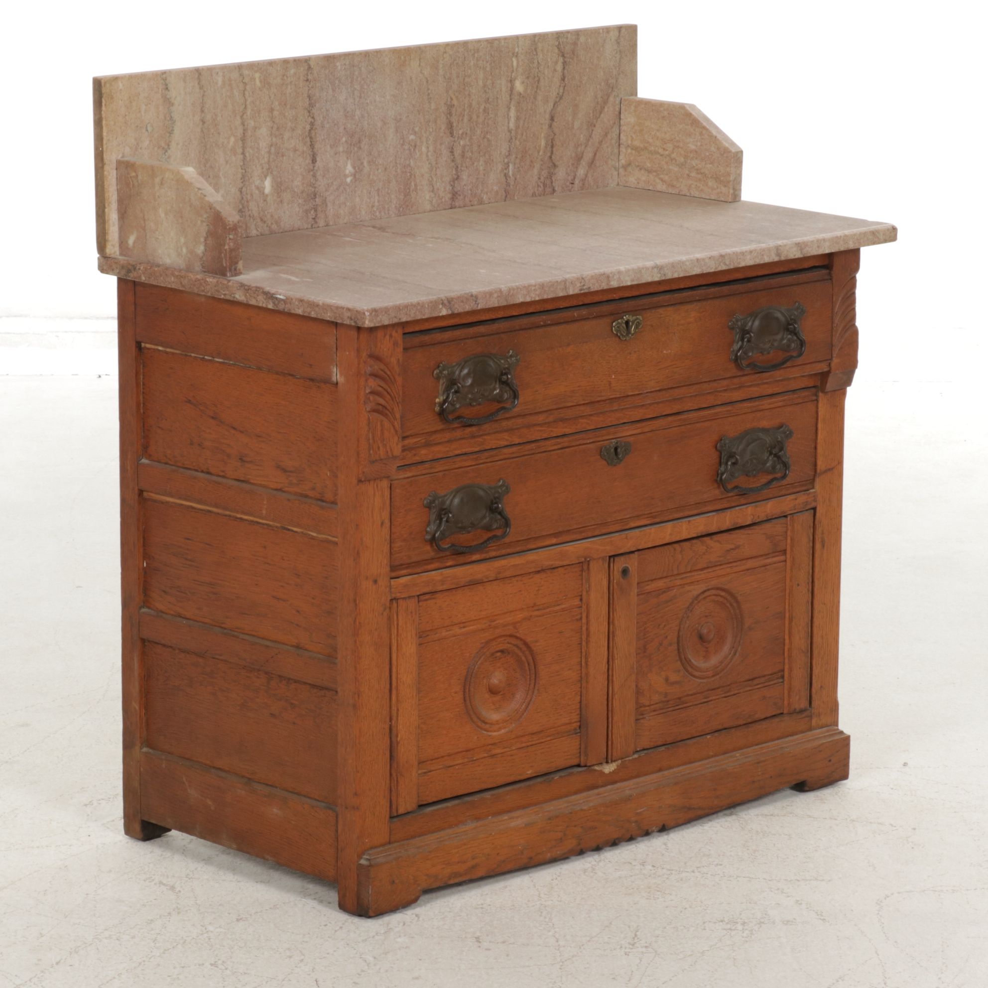 Victorian Marble-Top Oak Washstand, Early 20th Century