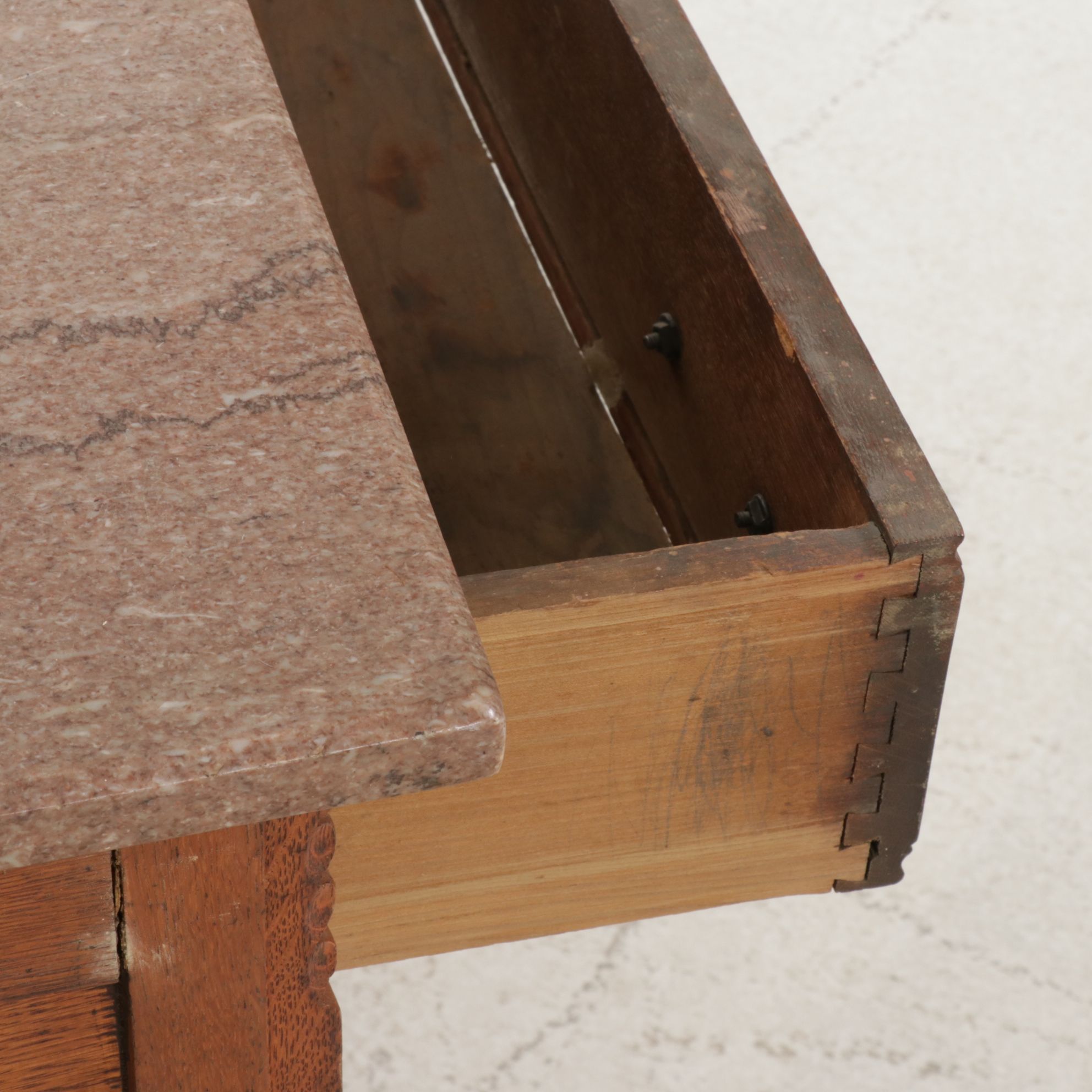 Victorian Marble-Top Oak Washstand, Early 20th Century
