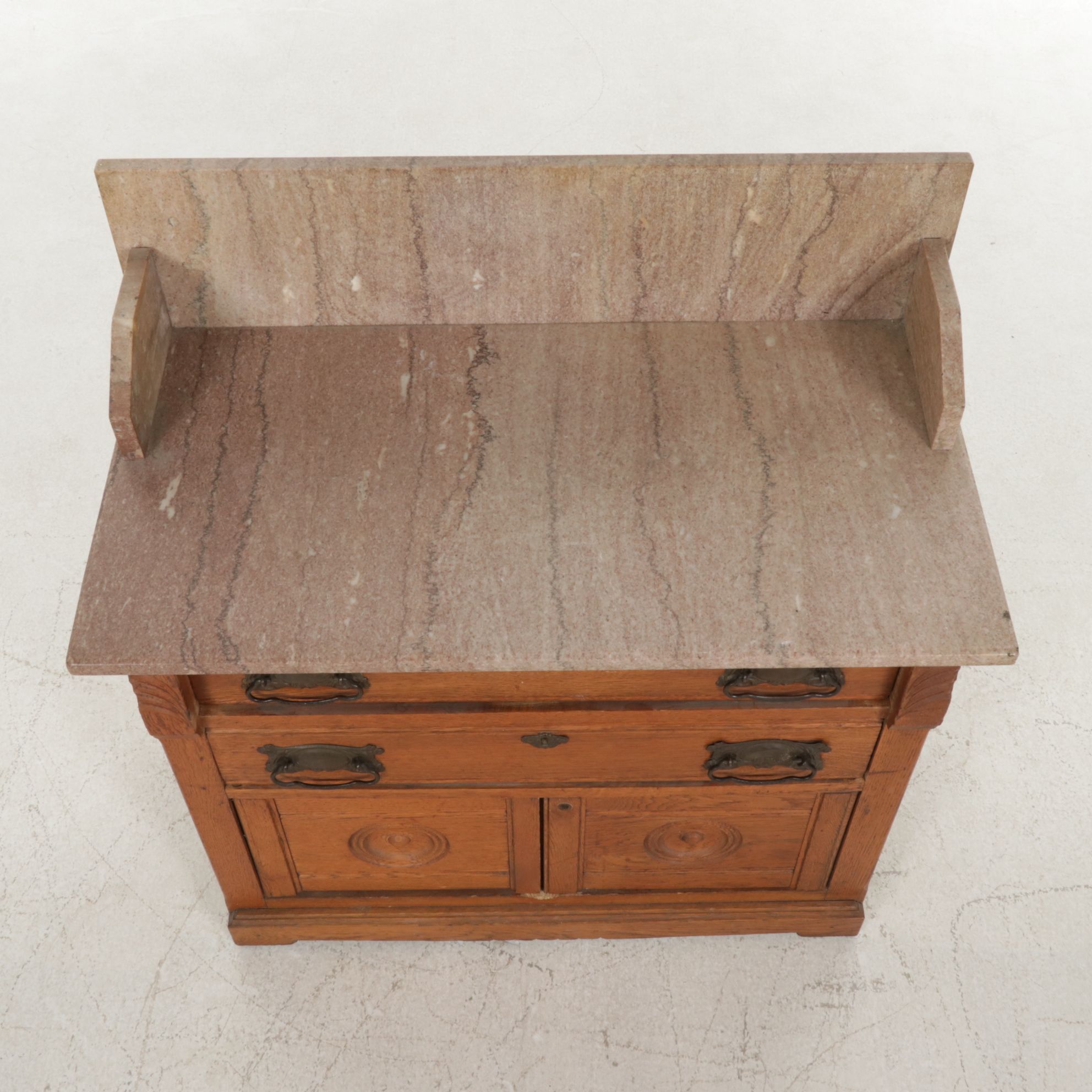 Victorian Marble-Top Oak Washstand, Early 20th Century